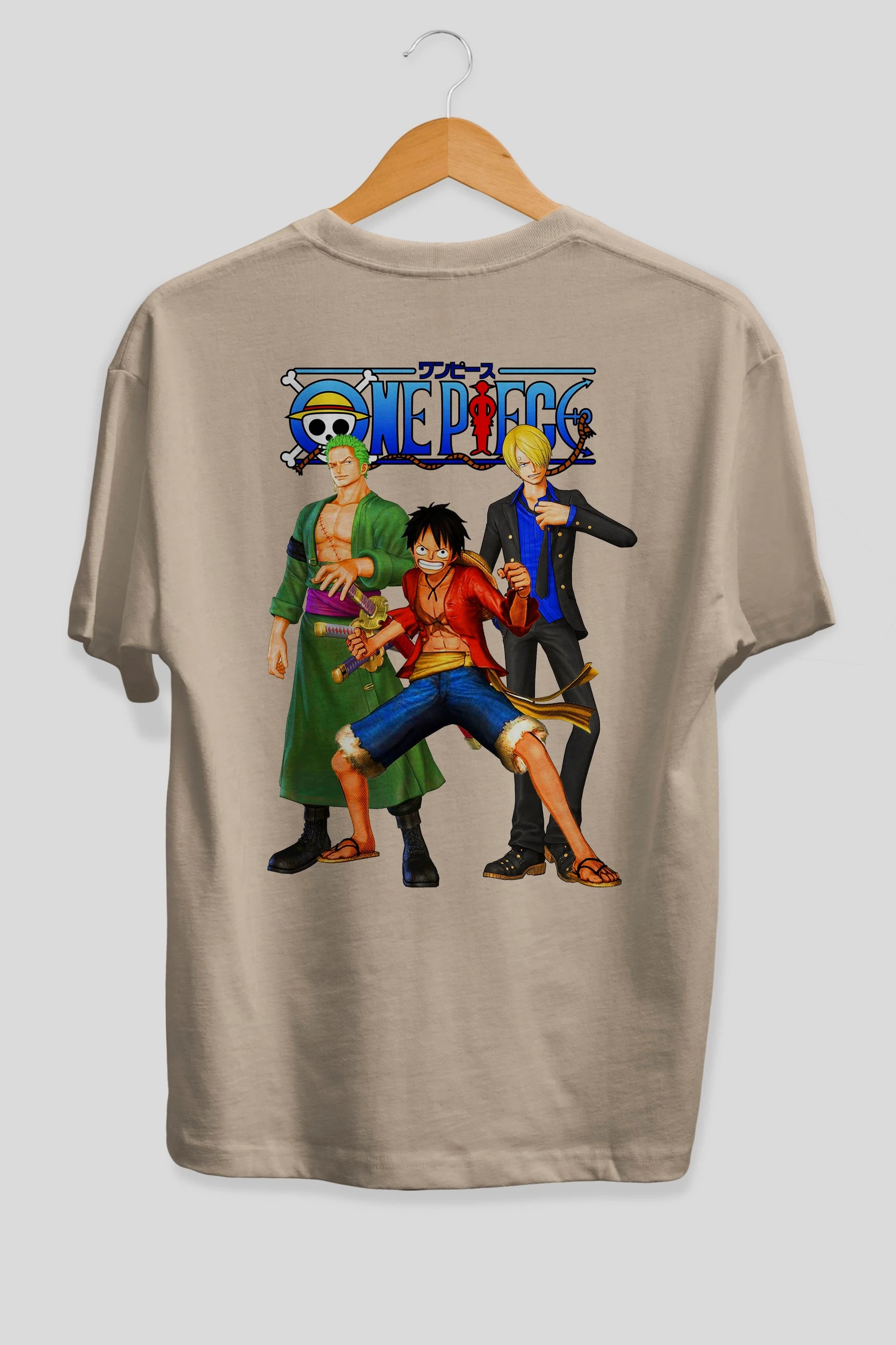 Luffy Sanji Zoro Anime Arka Baskılı Oversize t-shirt Erkek Kadın Unisex %100 pamuk tişort