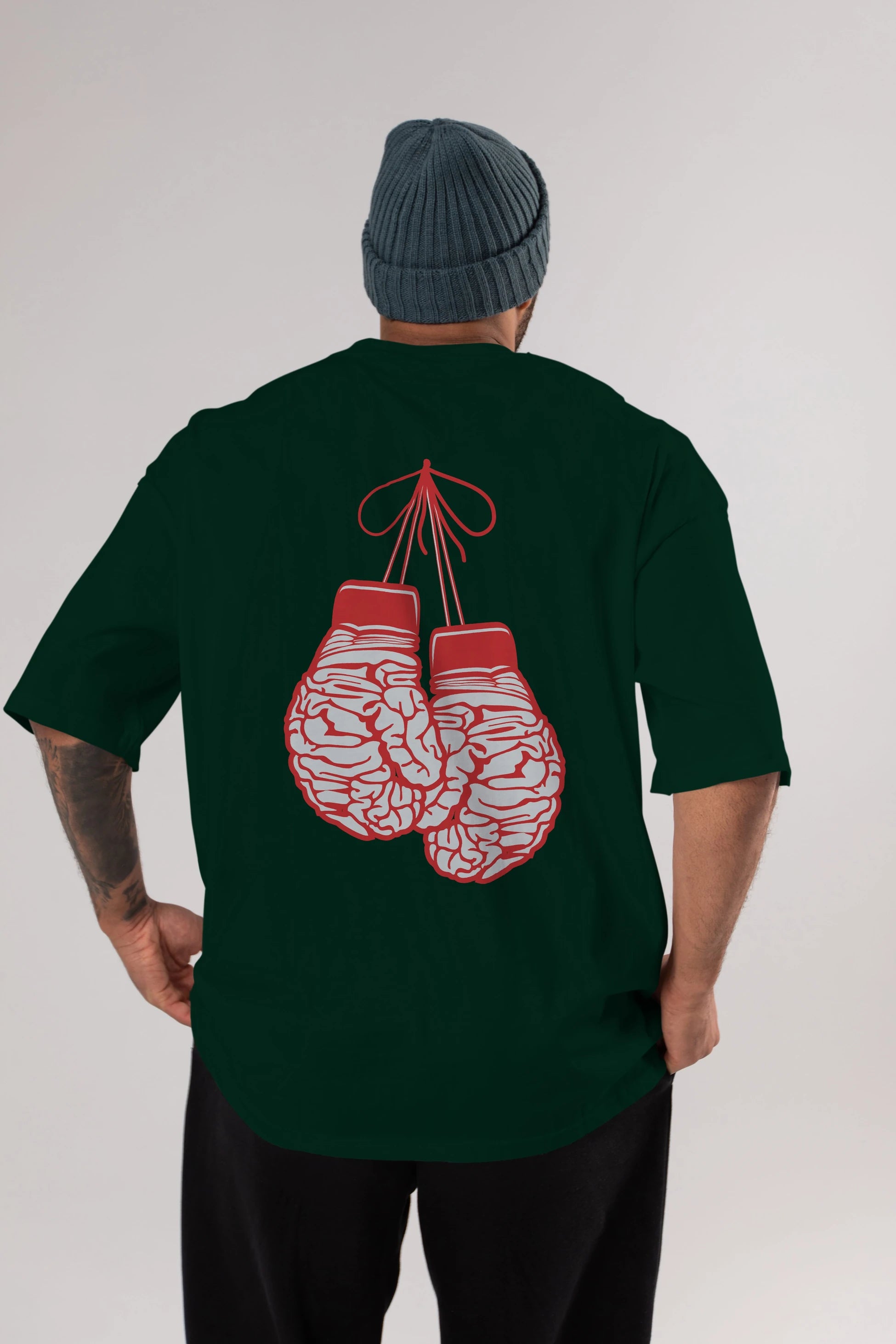 Brain Gloves Arka Baskılı Oversize t-shirt %100 pamuk Erkek Kadın Unisex
