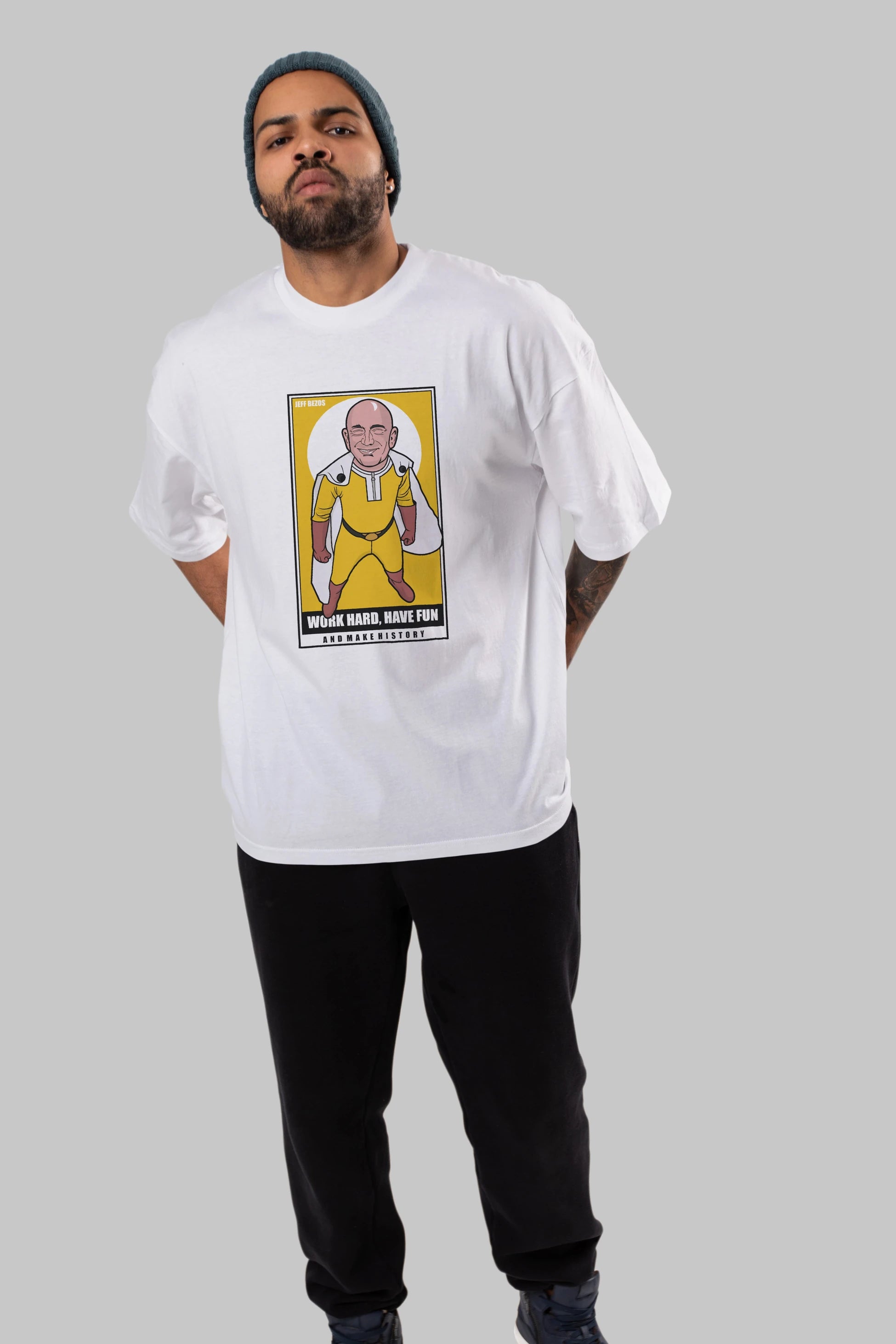 Jeff Bezos Saitama Ön Baskılı Oversize t-shirt Erkek Kadın Unisex %100 Pamuk tişort