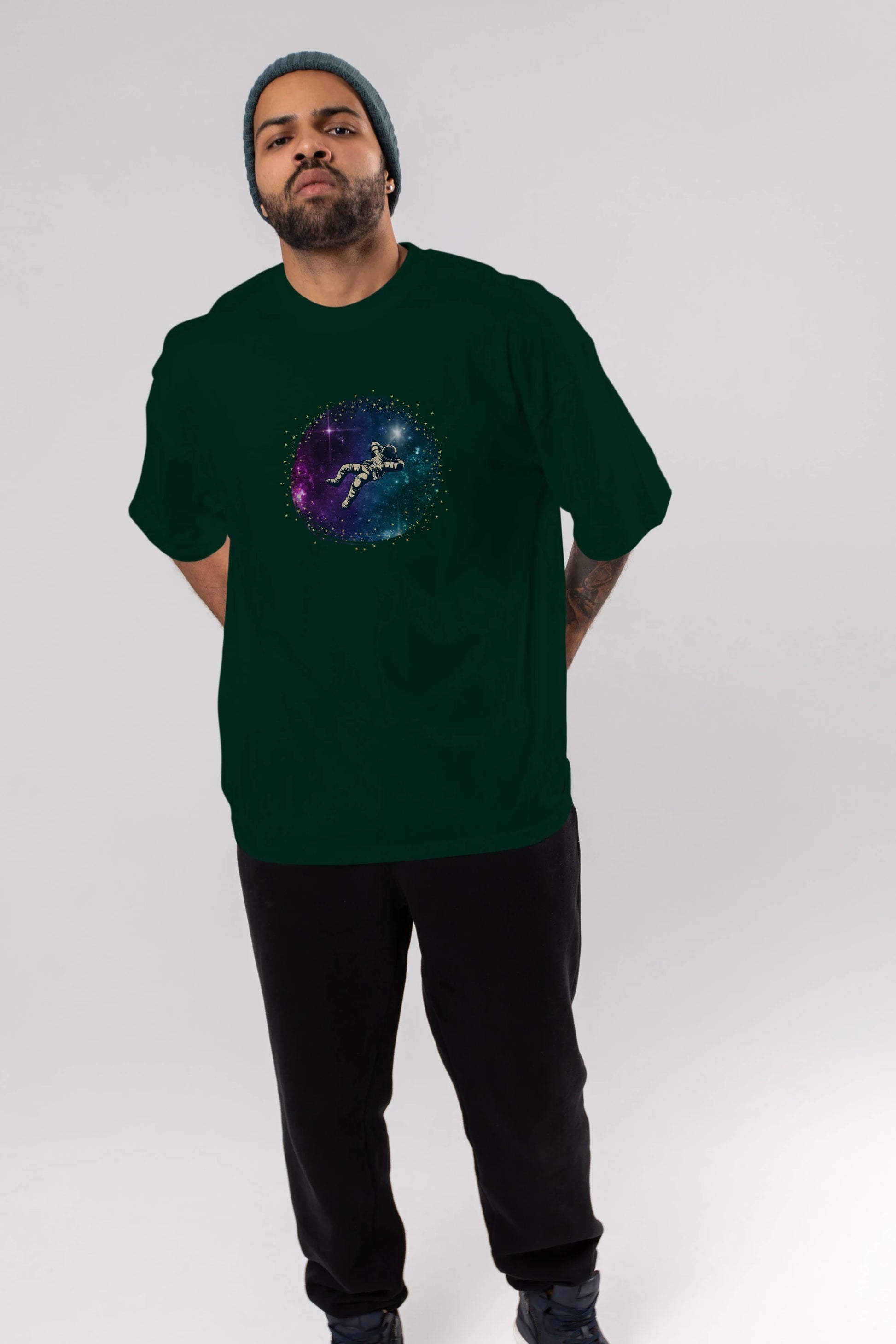 Astronaut in the Galaxy Ön Baskılı Oversize t-shirt Erkek Kadın Unisex