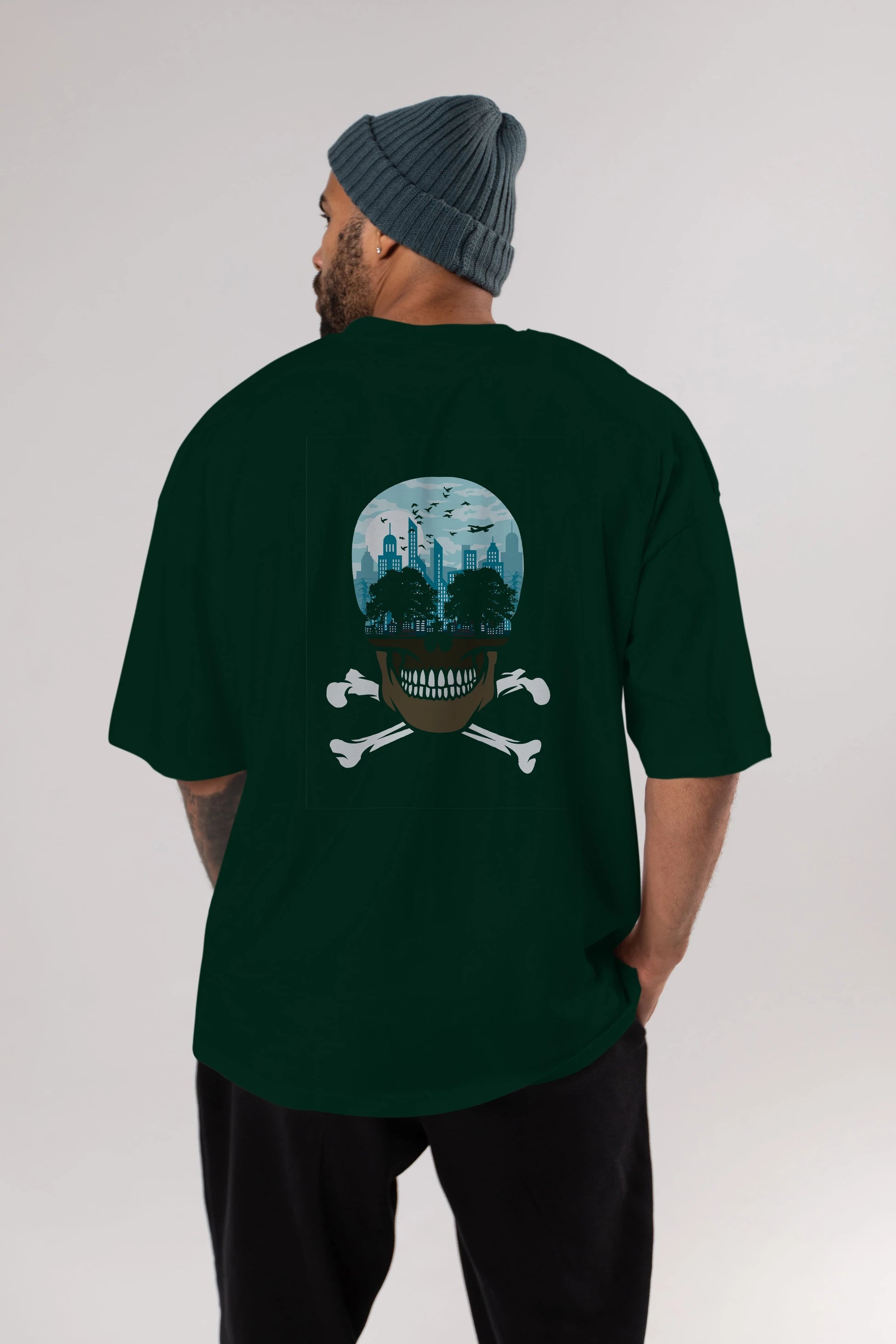 Death City Arka Baskılı Oversize t-shirt %100 pamuk Erkek Kadın Unisex