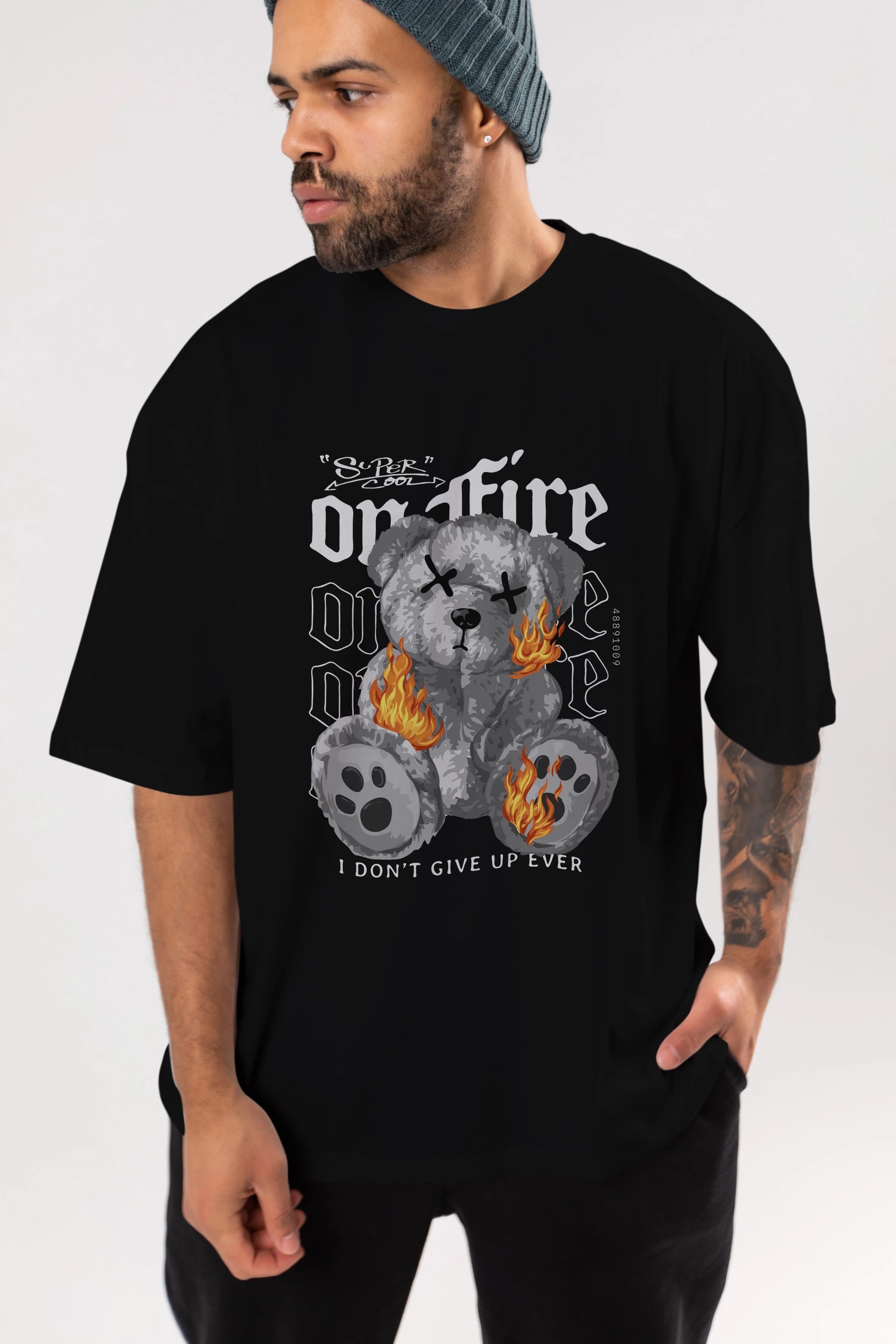 Teddy Bear On Fire Ön Baskılı Oversize t-shirt Erkek Kadın Unisex