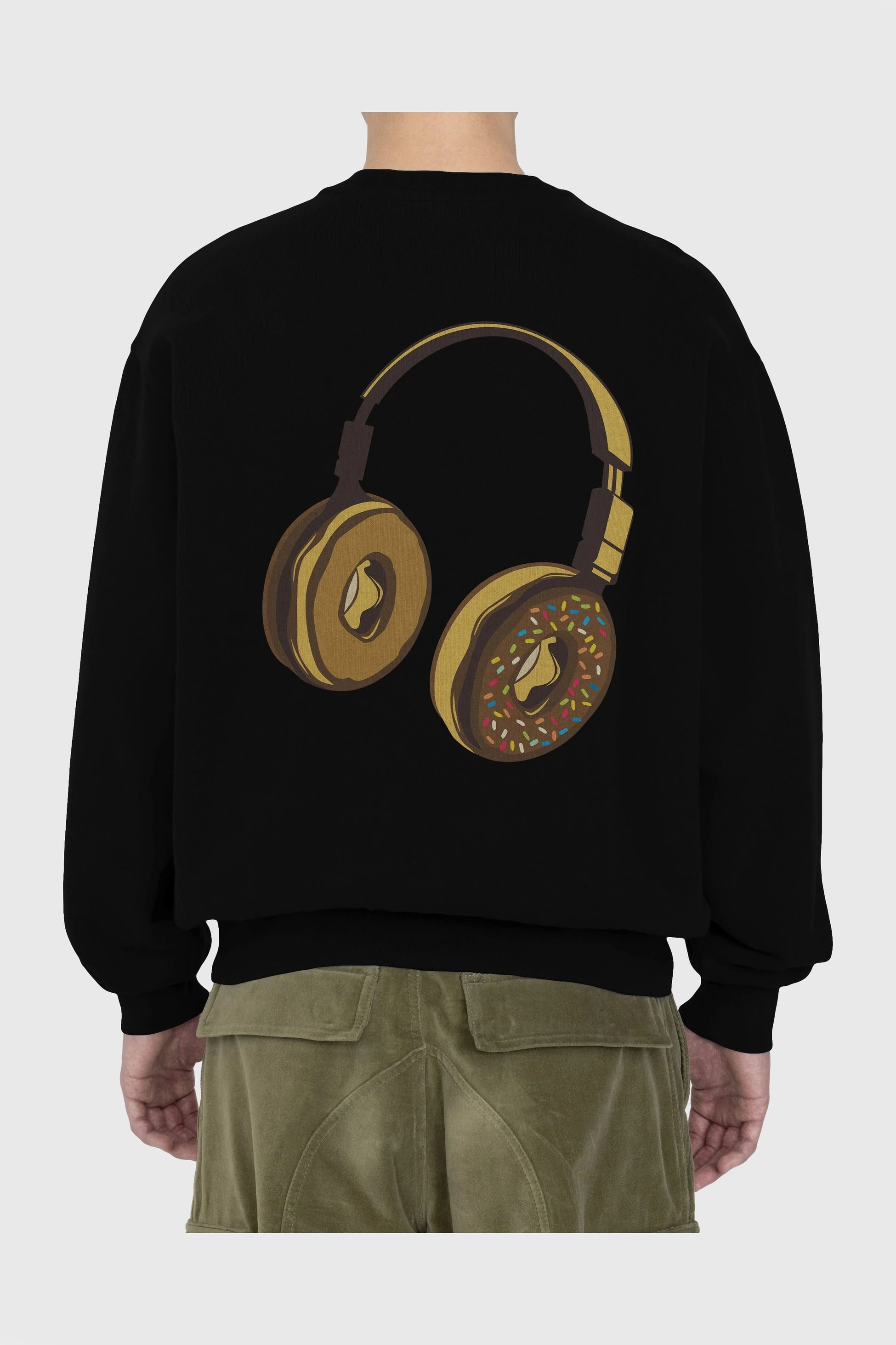 Headphone Donut Arka Baskılı Oversize Sweatshirt Erkek Kadın Unisex