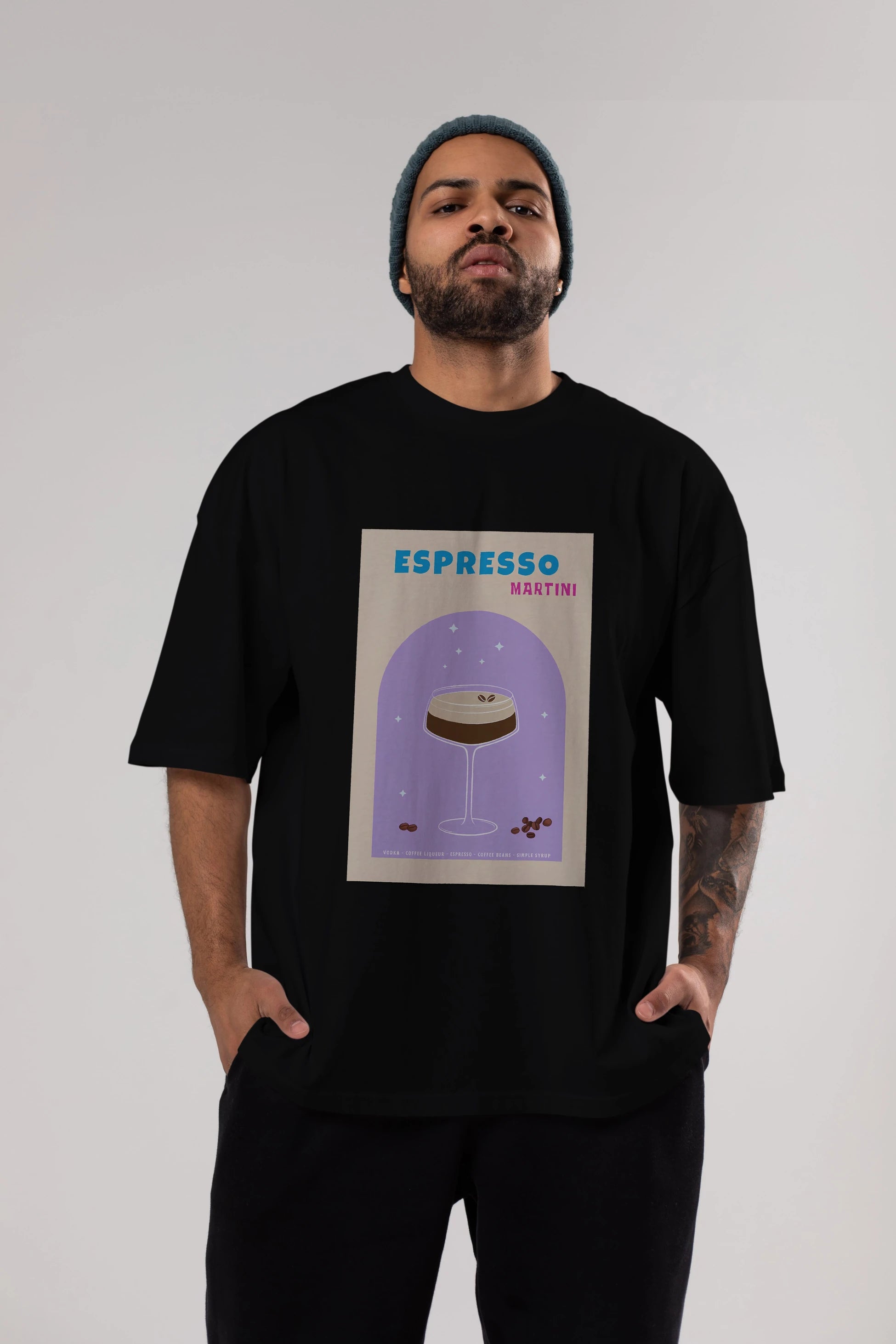 Espresso Martini 5 Ön Baskılı Oversize t-shirt Erkek Kadın Unisex %100 Pamuk Bisiklet Yaka tişort