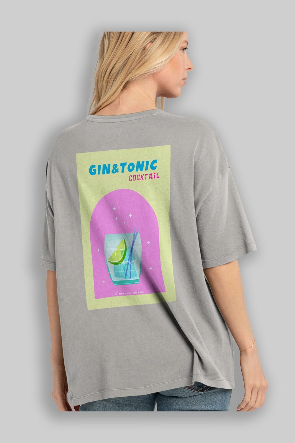 Gin Tonic Cocktail Arka Baskılı Oversize t-shirt Erkek Kadın Unisex %100 Pamuk Bisiklet Yaka tişort