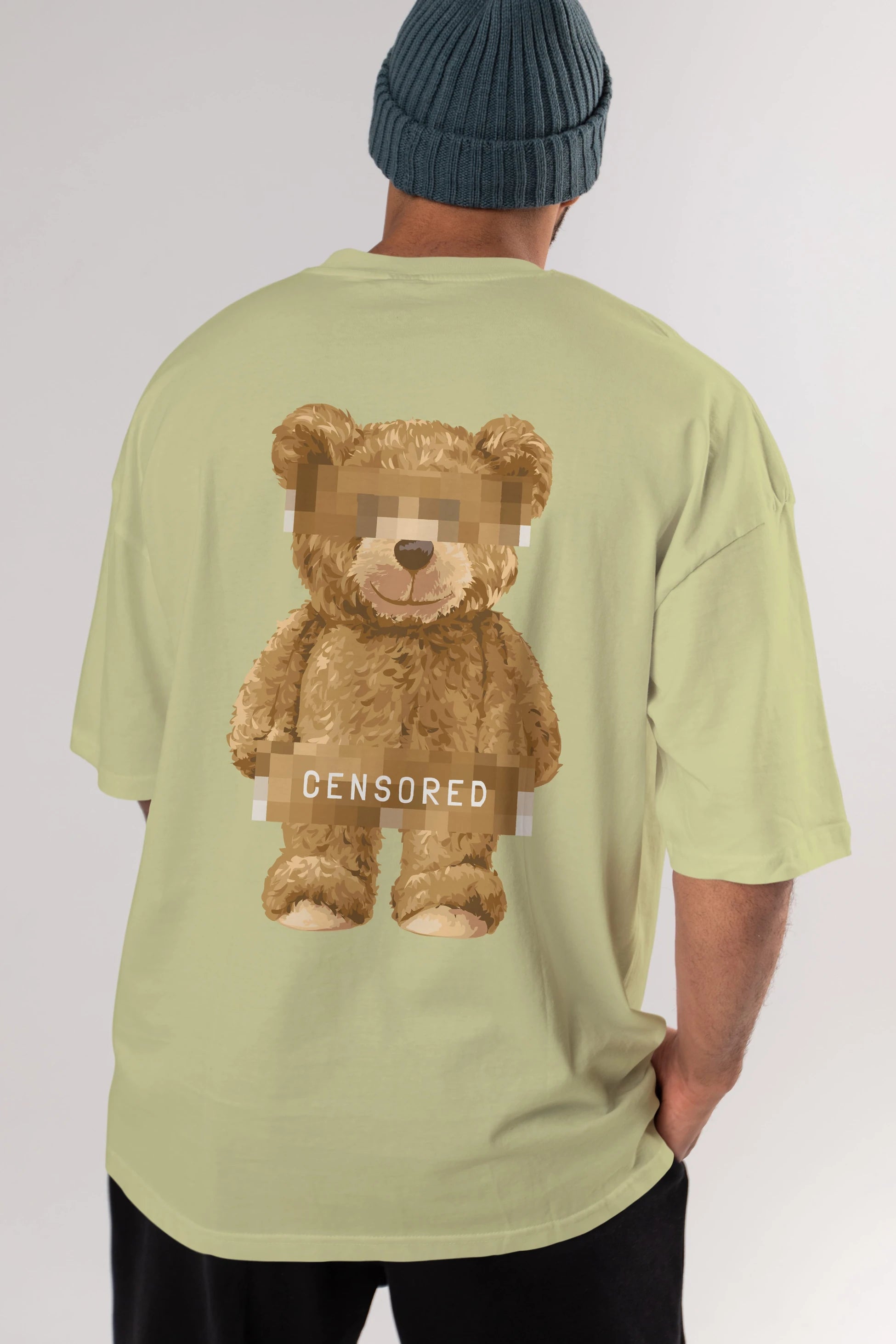 Teddy Bear Censored Arka Baskılı Oversize t-shirt Erkek Kadın Unisex %100 Pamuk