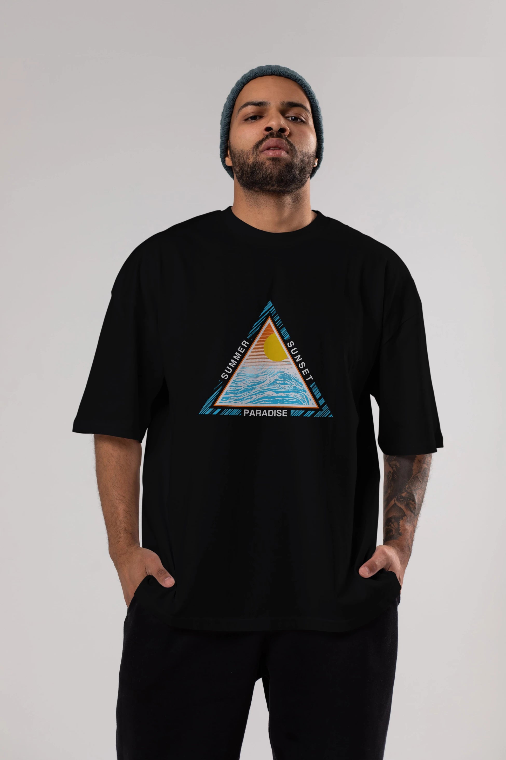 Summer Sunset Paradise Ön Baskılı Oversize t-shirt Erkek Kadın Unisex