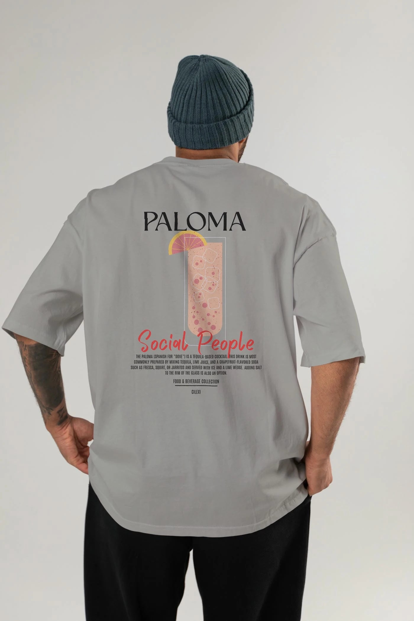 Paloma Kokteyl Serisi Baskılı Oversize t-shirt Erkek Kadın Unisex %100 Pamuk Bisiklet Yaka tişort