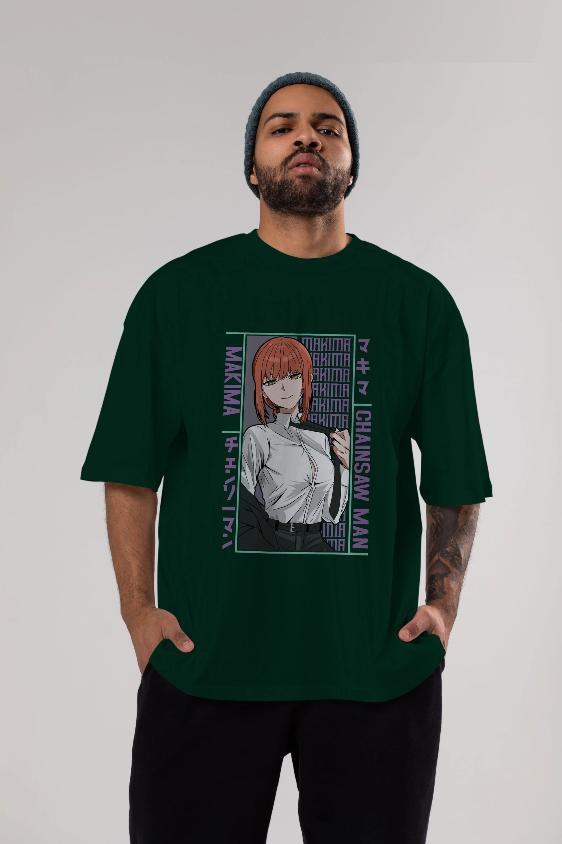 Makima Chain Saw Man Anime Ön Baskılı Oversize t-shirt %100 pamuk Erkek Kadın Unisex