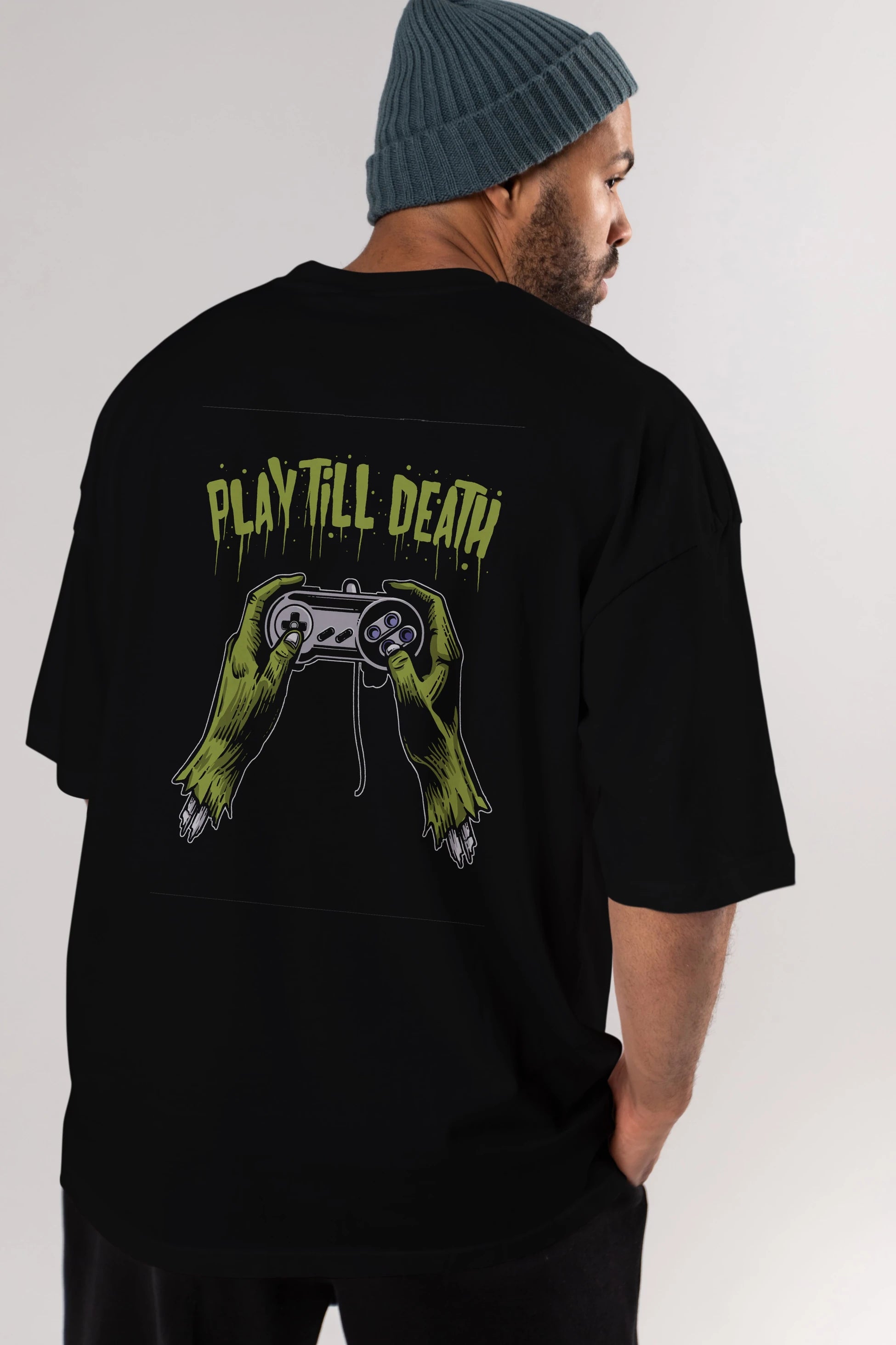 Play Till Death Arka Baskılı Oversize t-shirt Erkek Kadın Unisex %100 Pamuk