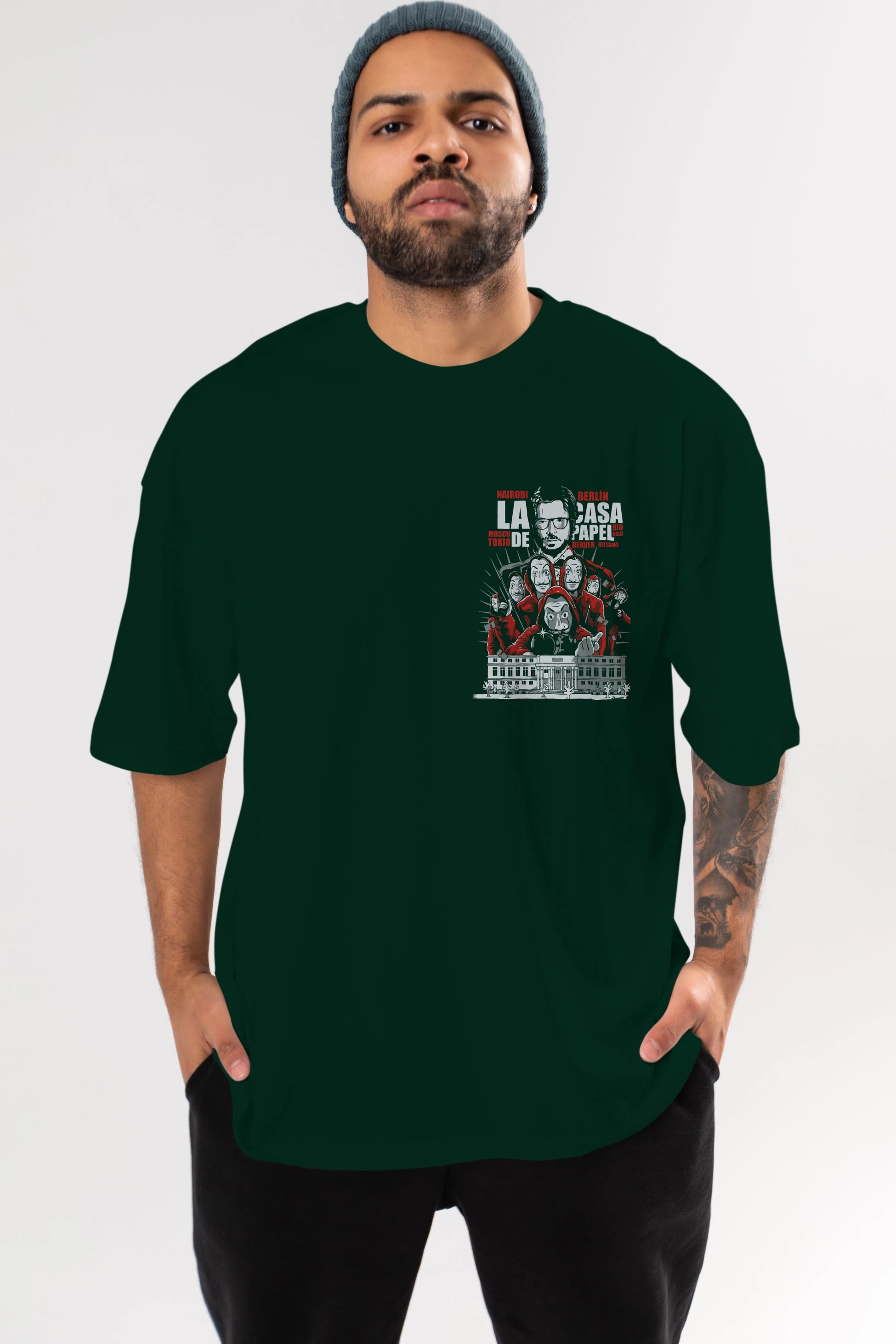 La Casa De Papel (2) Ön Sol Baskılı Oversize t-shirt Erkek Kadın Unisex %100 Pamuk Bisiklet Yaka tişort