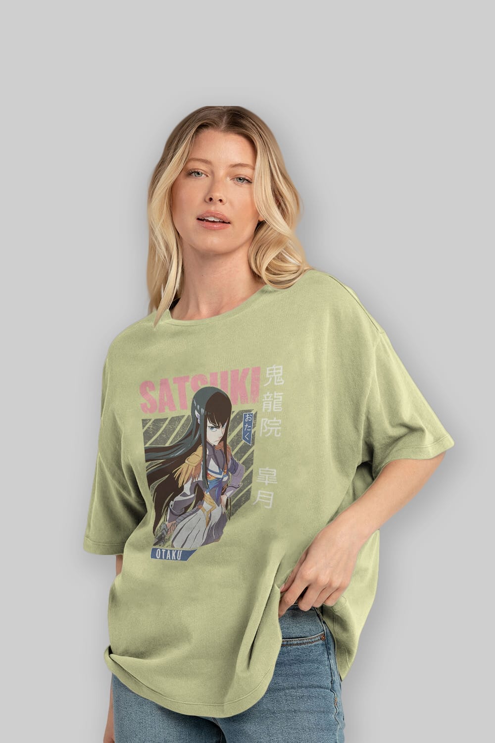 Satsuki Kiryuuin 8 Anime Ön Baskılı Oversize t-shirt %100 pamuk Erkek Kadın Unisex