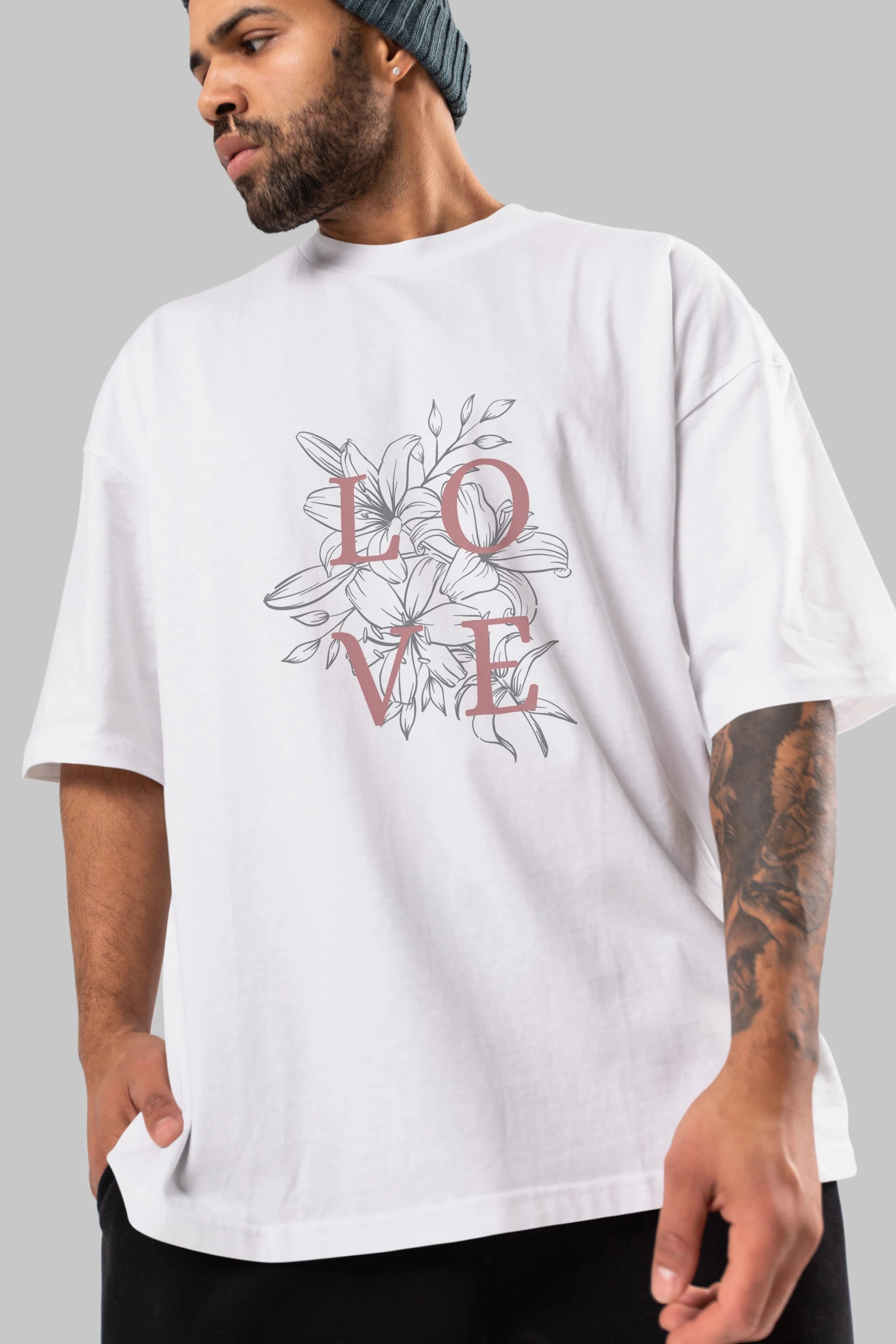 Love Yazılı Ön Baskılı Oversize t-shirt Erkek Kadın Unisex