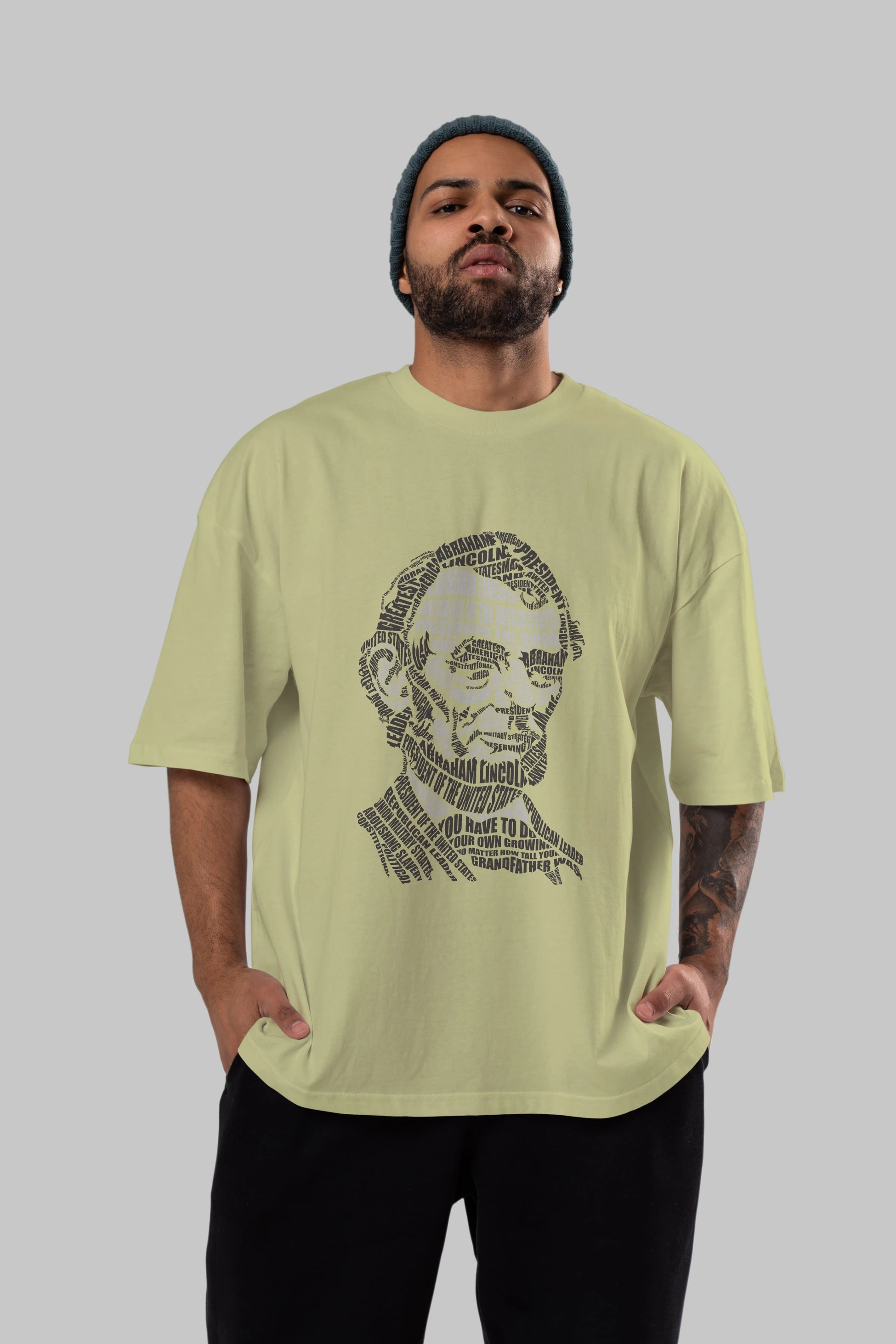 Abraham Lincoln Calligram Ön Baskılı Oversize t-shirt %100 pamuk Erkek Kadın Unisex