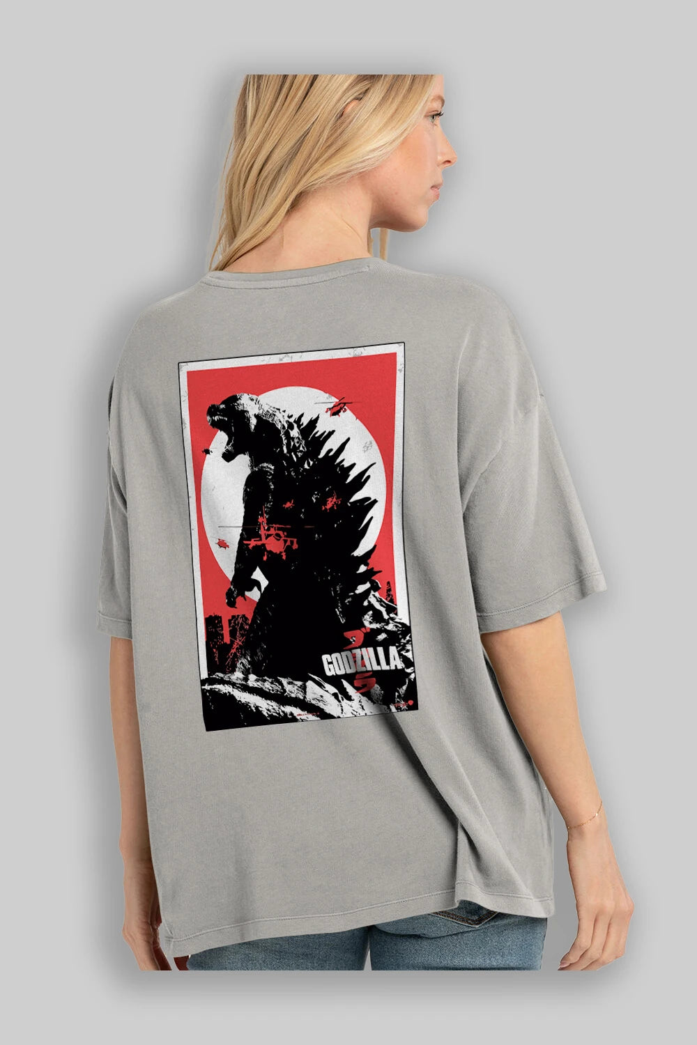 Godzilla (2) Arka Baskılı Oversize t-shirt Erkek Kadın Unisex %100 Pamuk Bisiklet Yaka tişort