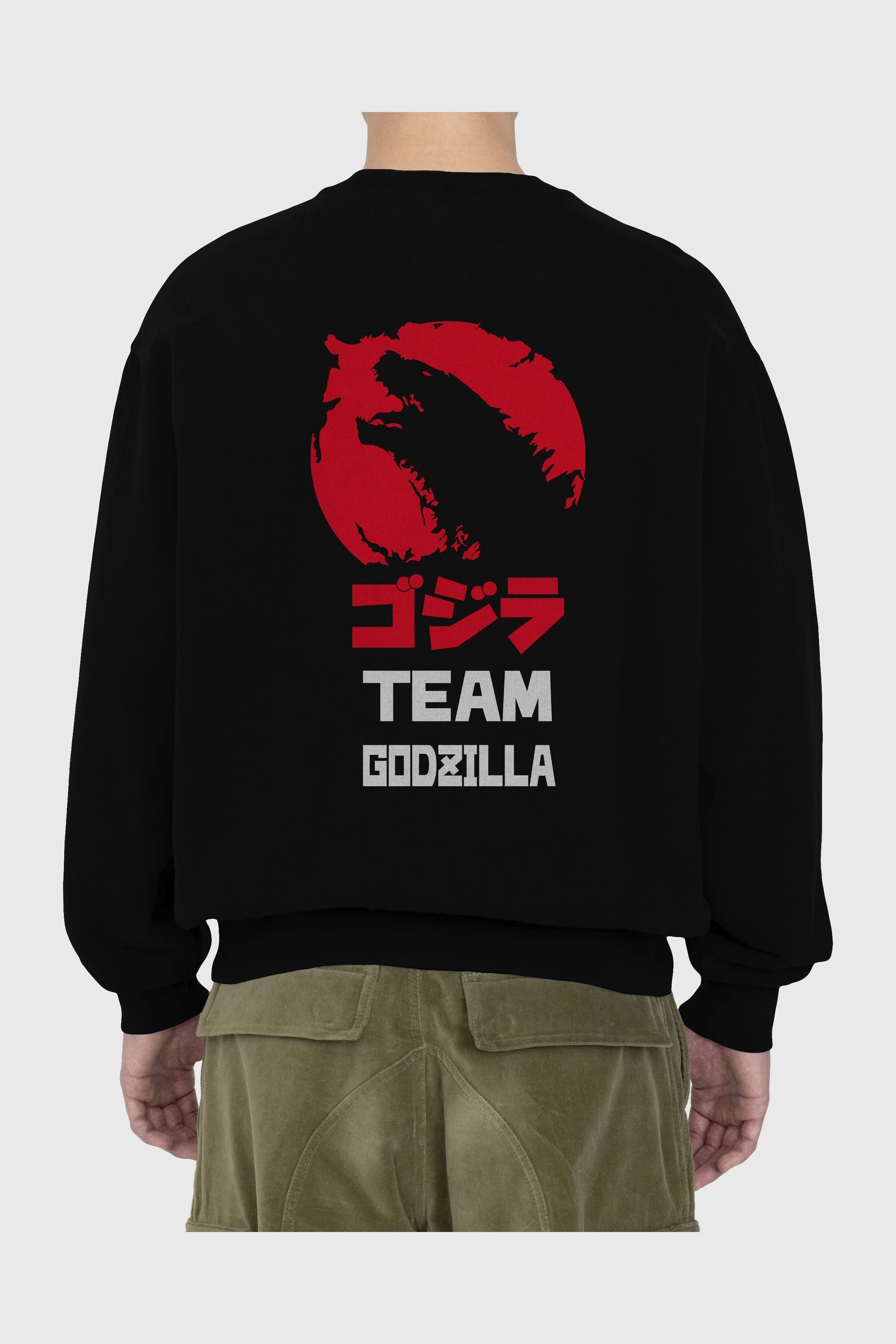 Team Godzilla Arka Baskılı Oversize Sweatshirt Erkek Kadın Unisex