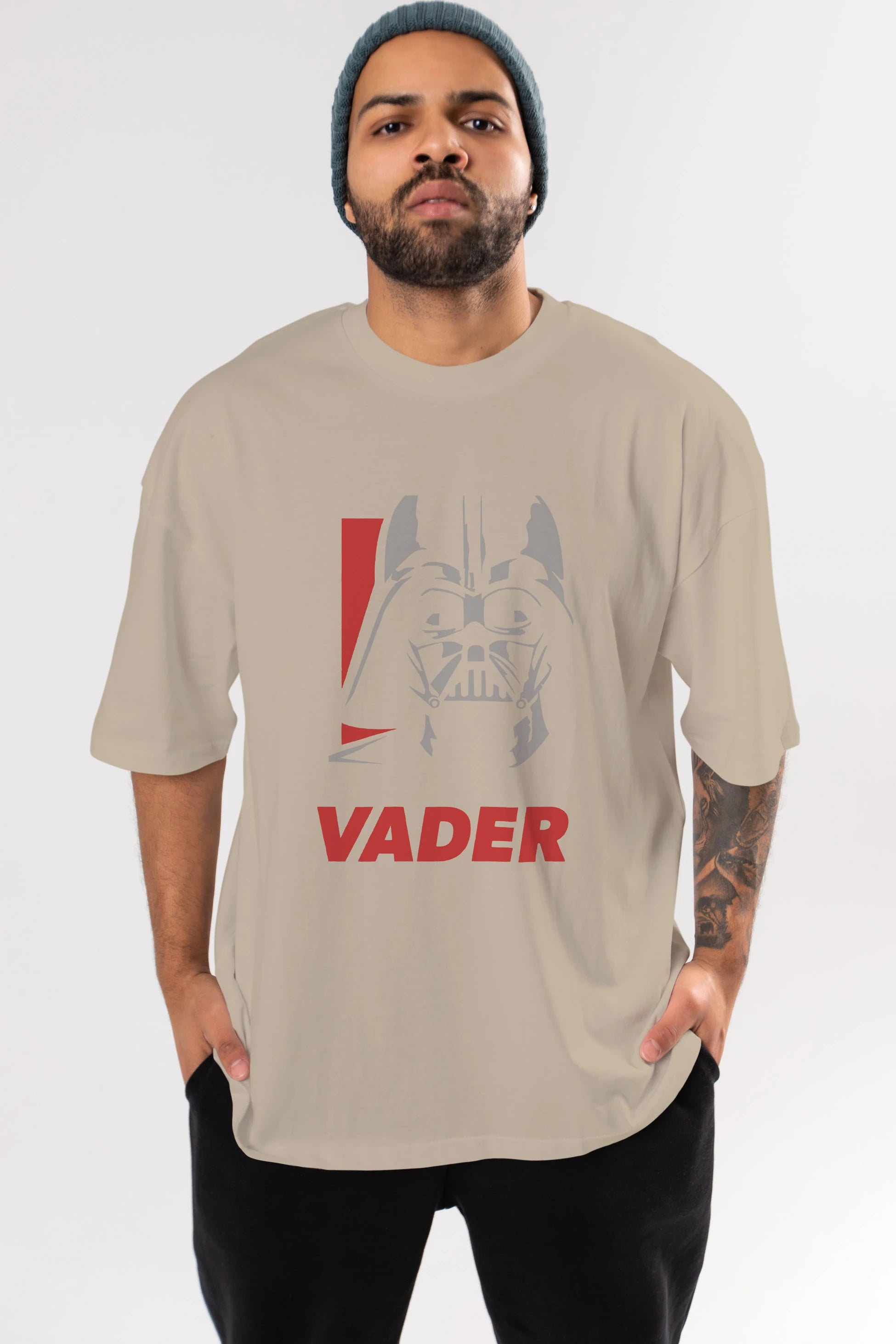 Darth Vader Ön Baskılı Oversize t-shirt Erkek Kadın Unisex %100 Pamuk Bisiklet Yaka tişort