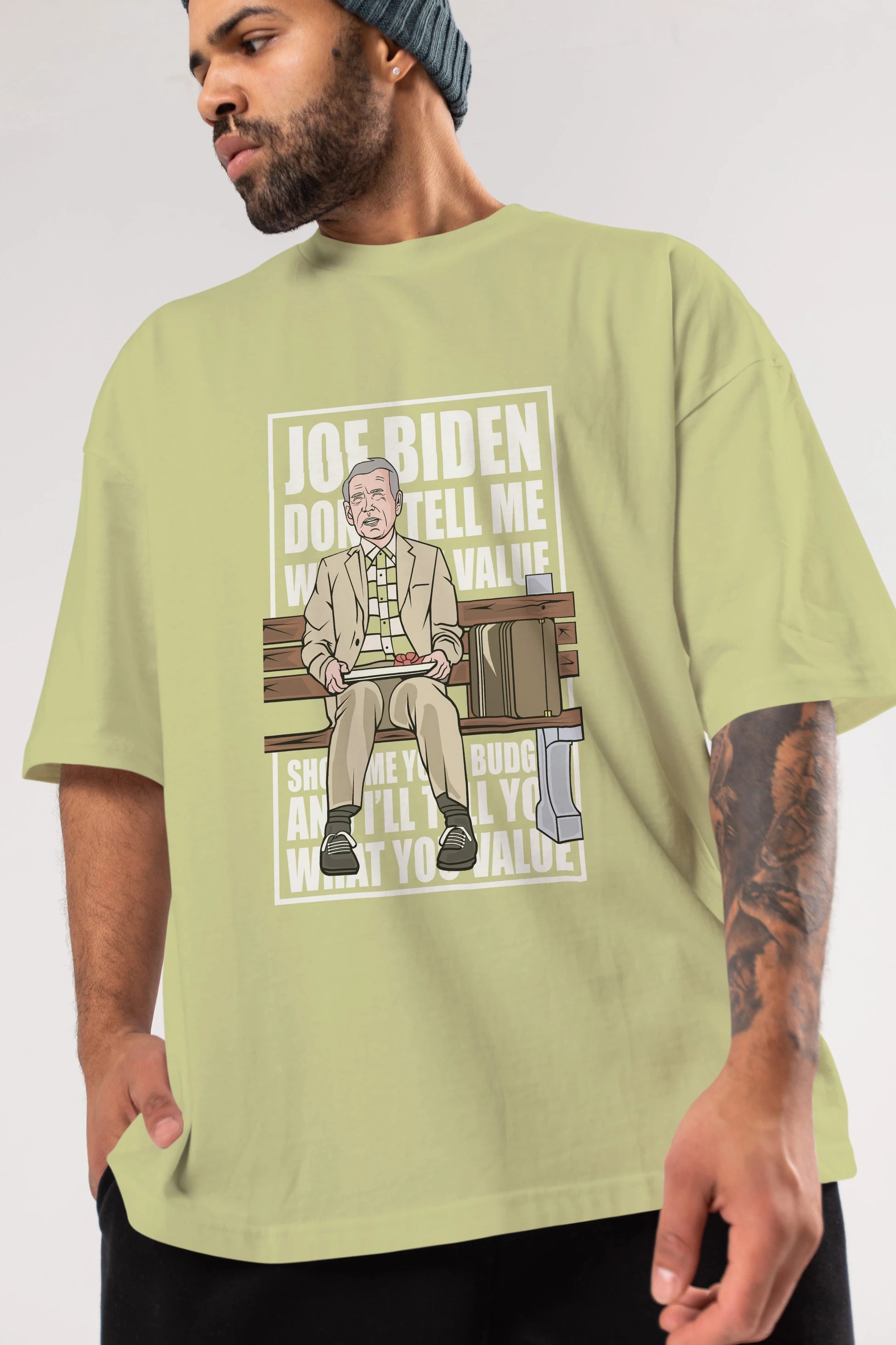 Joe Biden Forest Gump Ön Baskılı Oversize t-shirt Erkek Kadın Unisex %100 Pamuk tişort