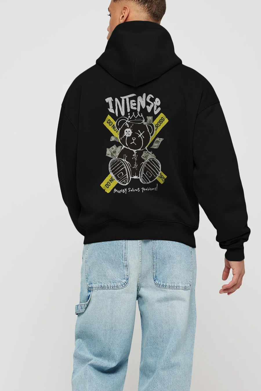 Teddy Bear intense Arka Baskılı Hoodie Oversize Kapüşonlu Sweatshirt Erkek Kadın Unisex