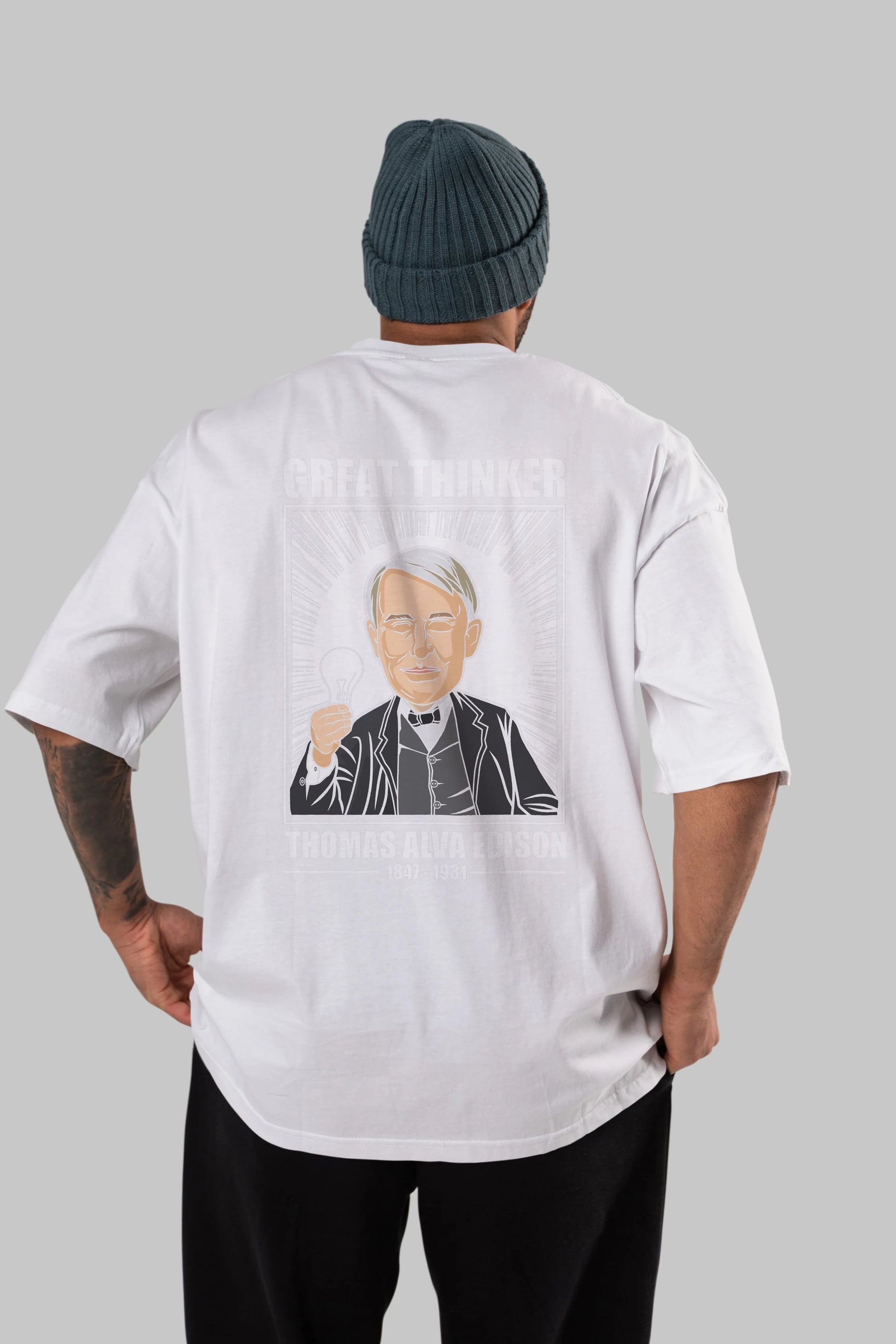 Thomas Alfa Edison Arka Baskılı Oversize t-shirt Erkek Kadın Unisex %100 Pamuk tişort