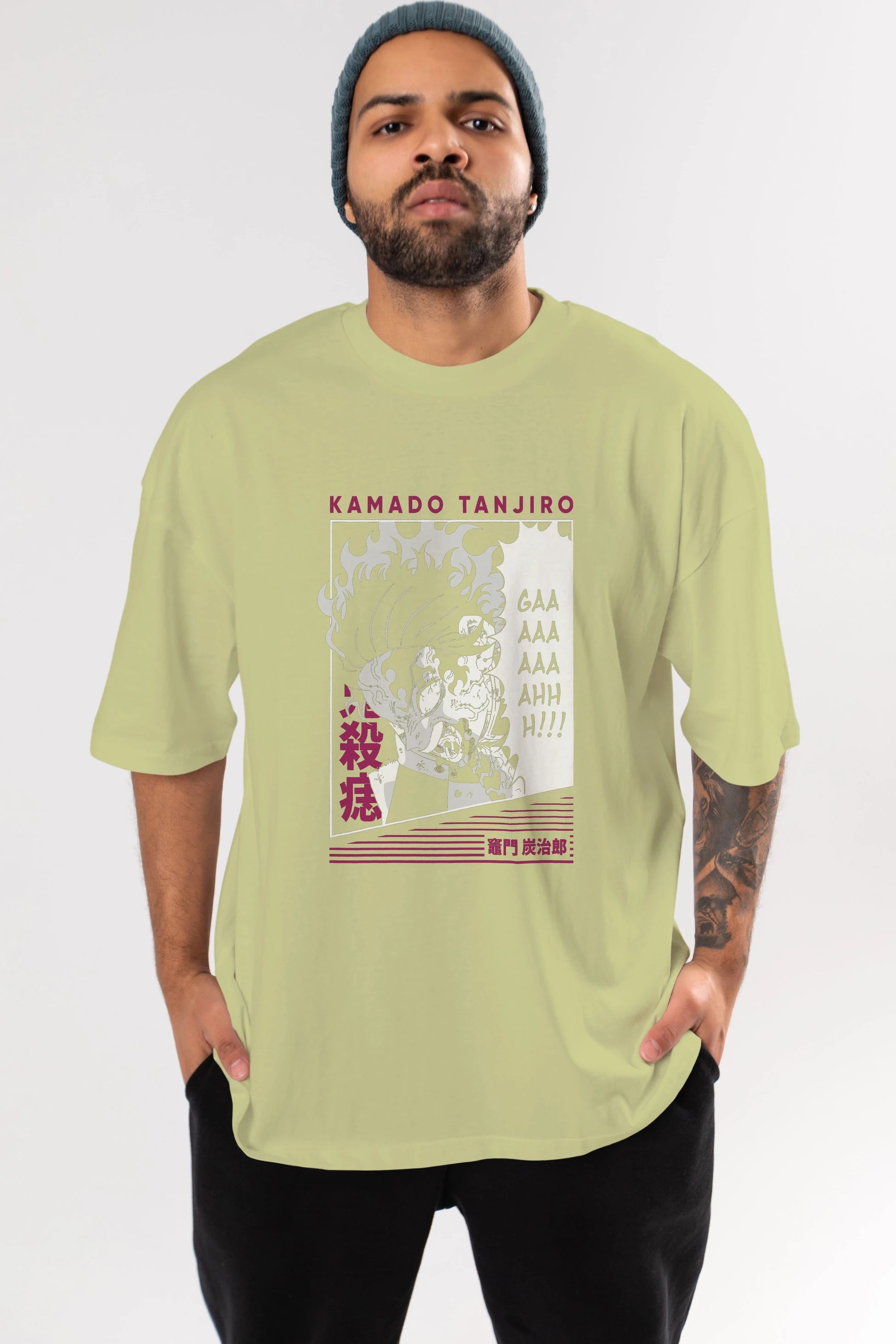 TANJIRO KAMADO 3 Anime Ön Baskılı Oversize t-shirt %100 pamuk Erkek Kadın Unisex