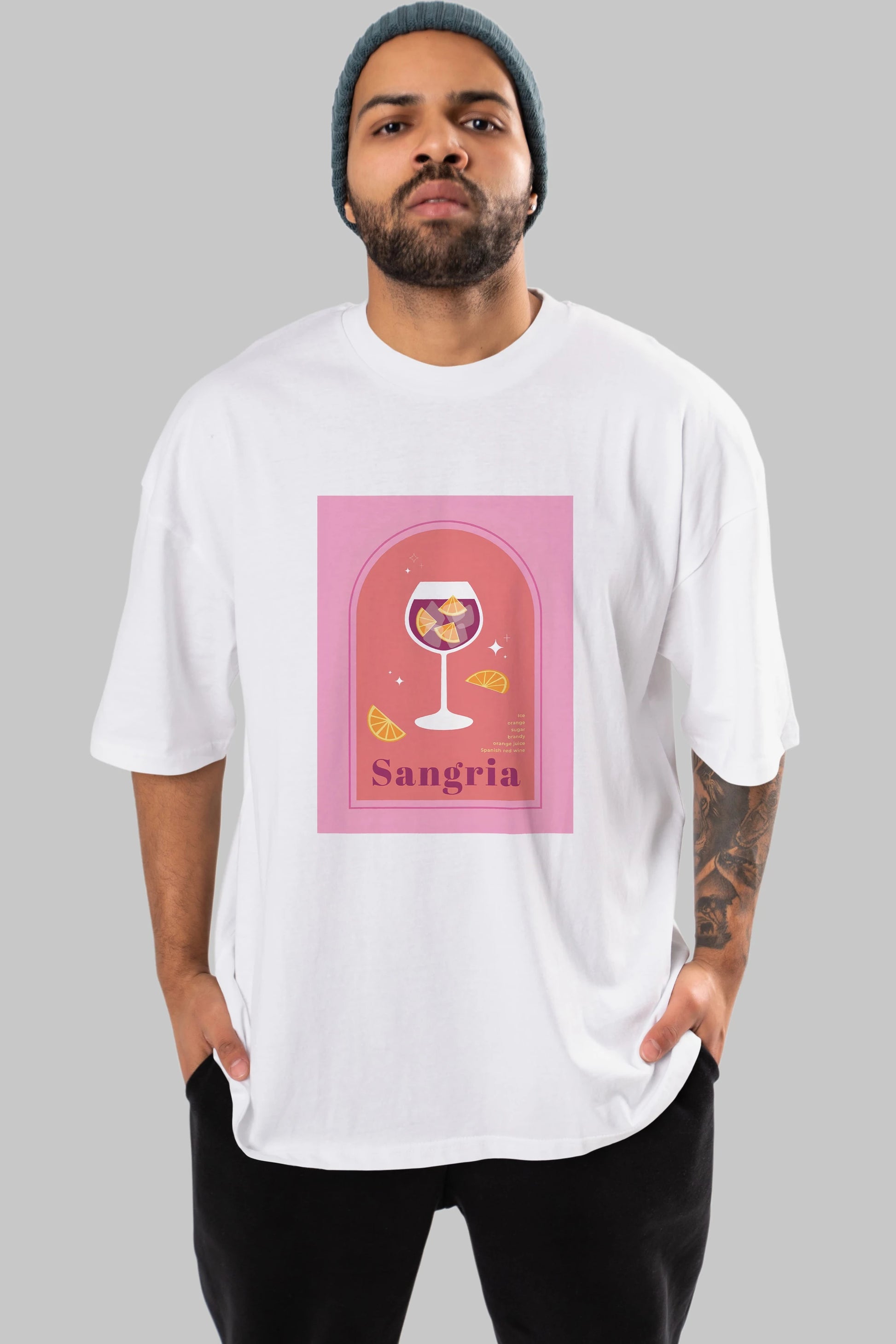 Sangria Ön Baskılı Oversize t-shirt Erkek Kadın Unisex %100 Pamuk Bisiklet Yaka tişort