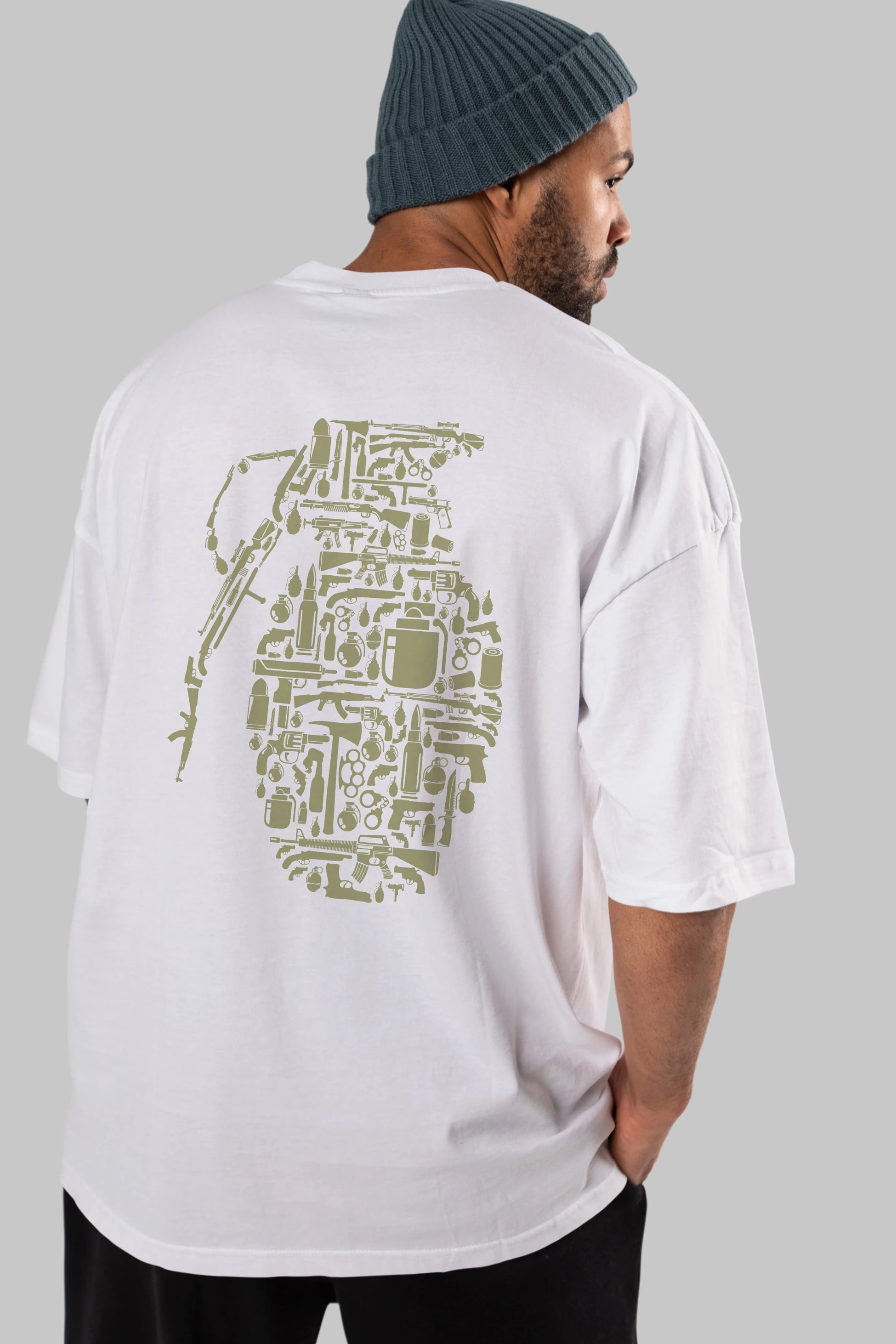 Grenade Arka Baskılı Oversize t-shirt %100 pamuk Erkek Kadın Unisex