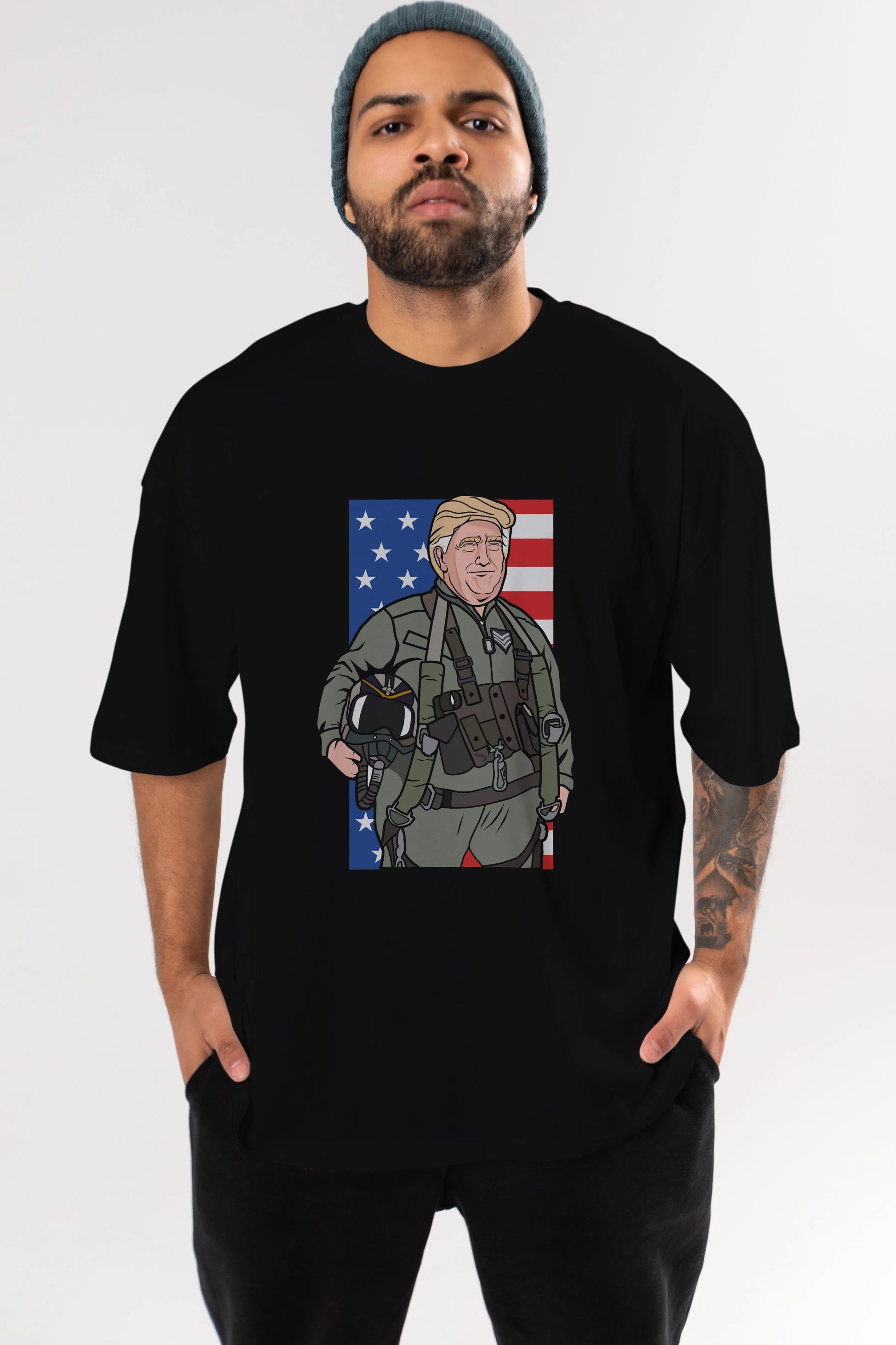 Trump Jetplane Pilot Ön Baskılı Oversize t-shirt Erkek Kadın Unisex %100 Pamuk tişort