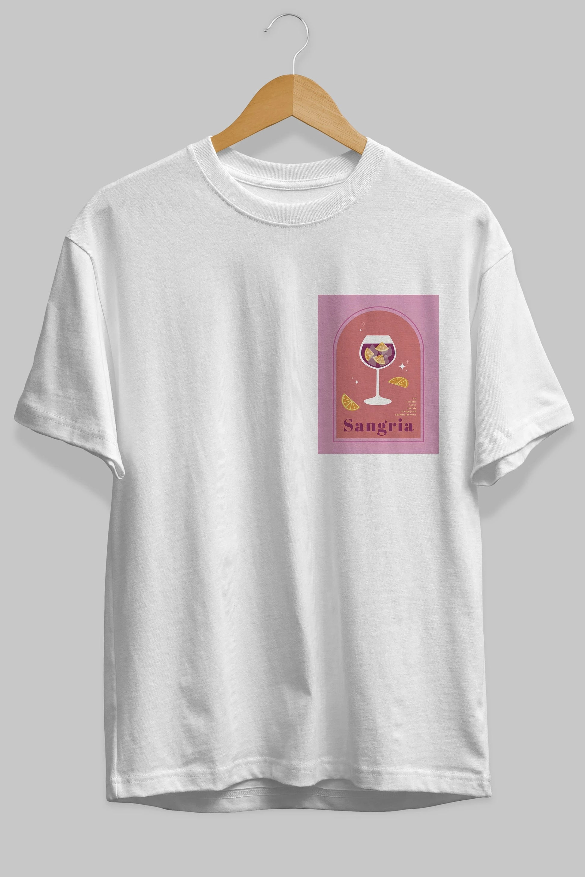 Sangria Ön Sol Baskılı Oversize t-shirt Erkek Kadın Unisex %100 Pamuk Bisiklet Yaka tişort