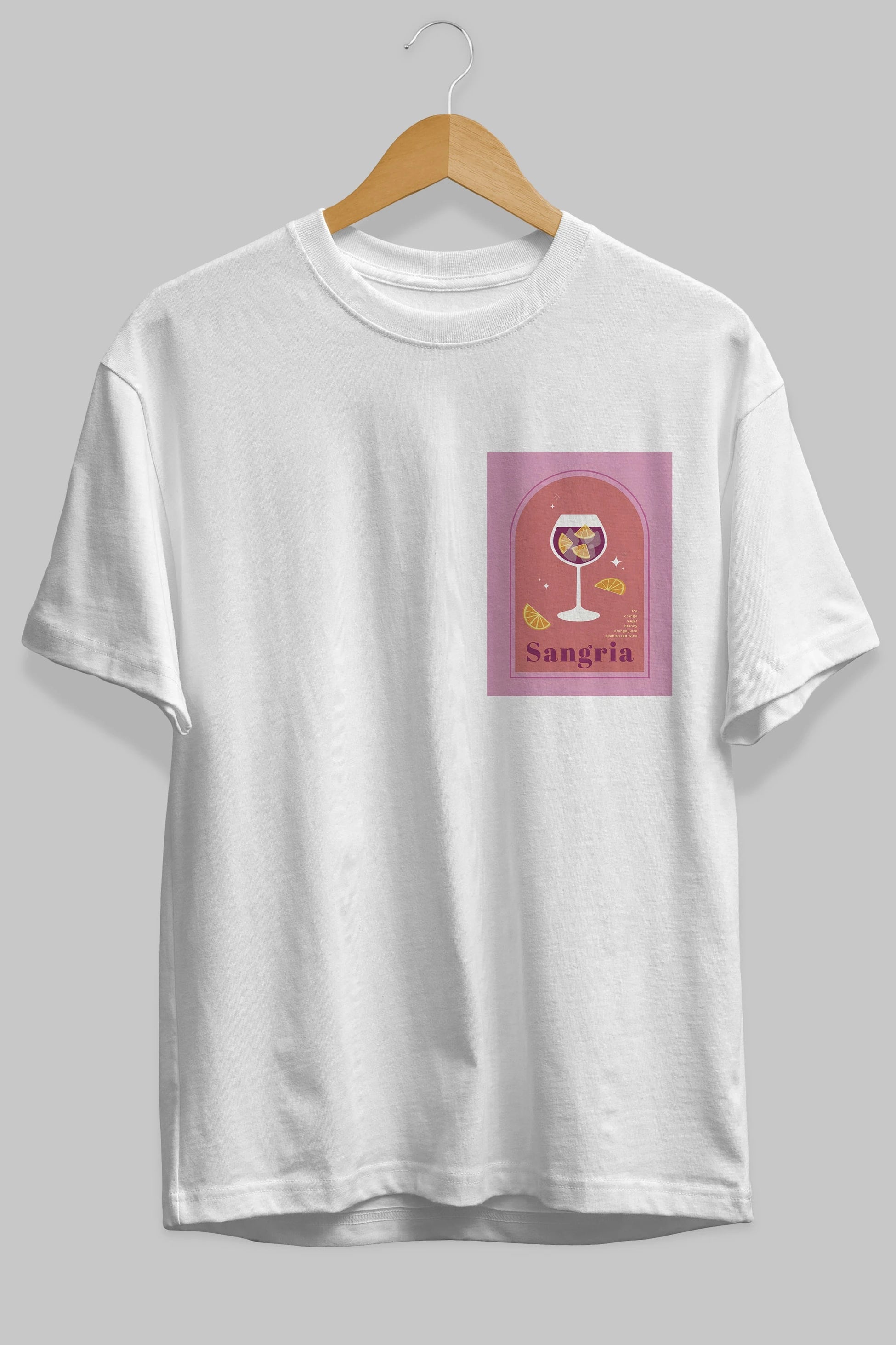 Sangria Ön Sol Baskılı Oversize t-shirt Erkek Kadın Unisex %100 Pamuk Bisiklet Yaka tişort