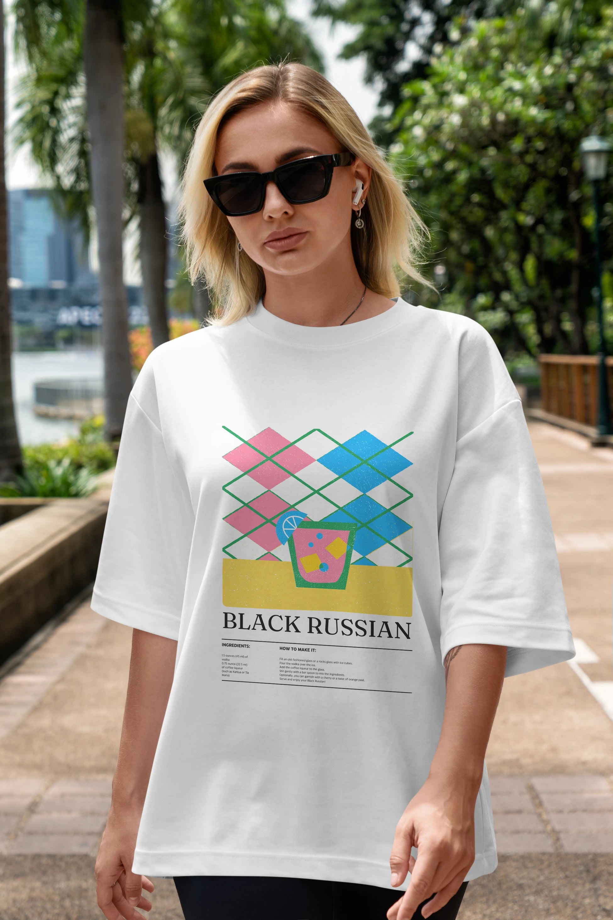 Black Russian Kokteyl Ön Baskılı Oversize t-shirt Erkek Kadın %100 Pamuk Bisiklet Yaka tişort