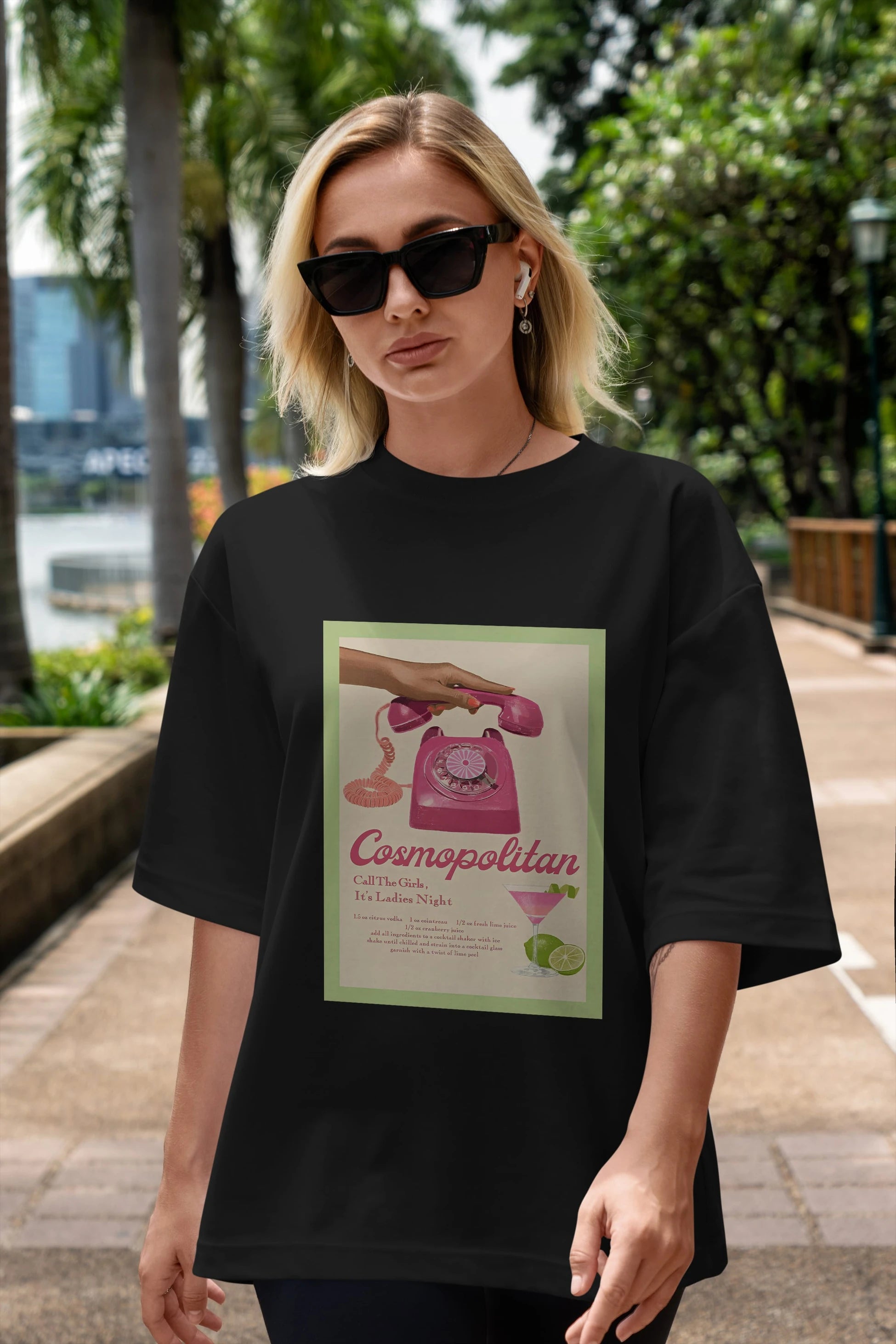 Cosmopolitan 5 Ön Baskılı Oversize t-shirt Erkek Kadın Unisex %100 Pamuk Bisiklet Yaka tişort