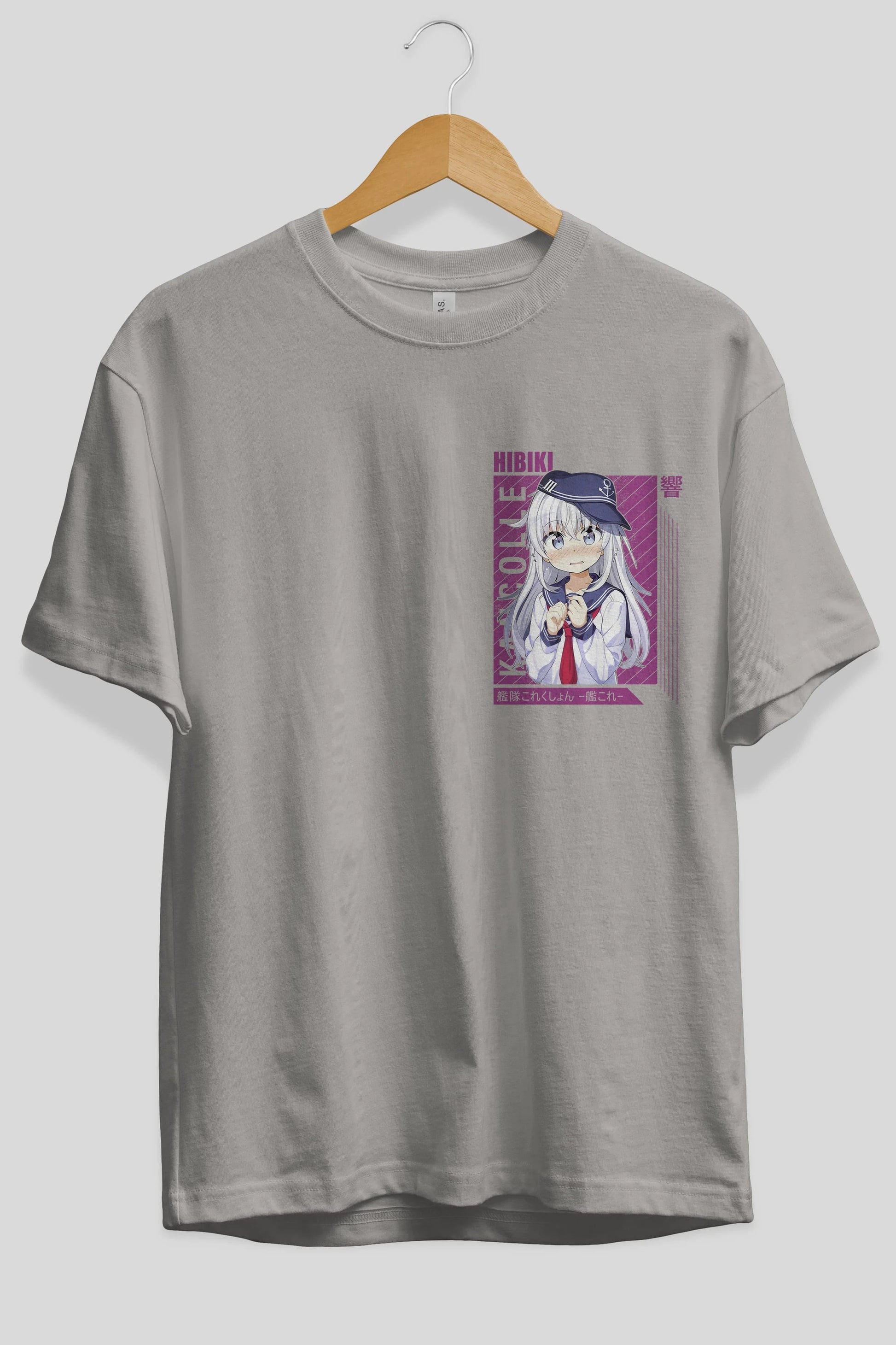 Hibiki 4 Ön Sol Baskılı Oversize t-shirt Erkek Kadın Unisex %100 Pamuk Bisiklet Yaka tişort