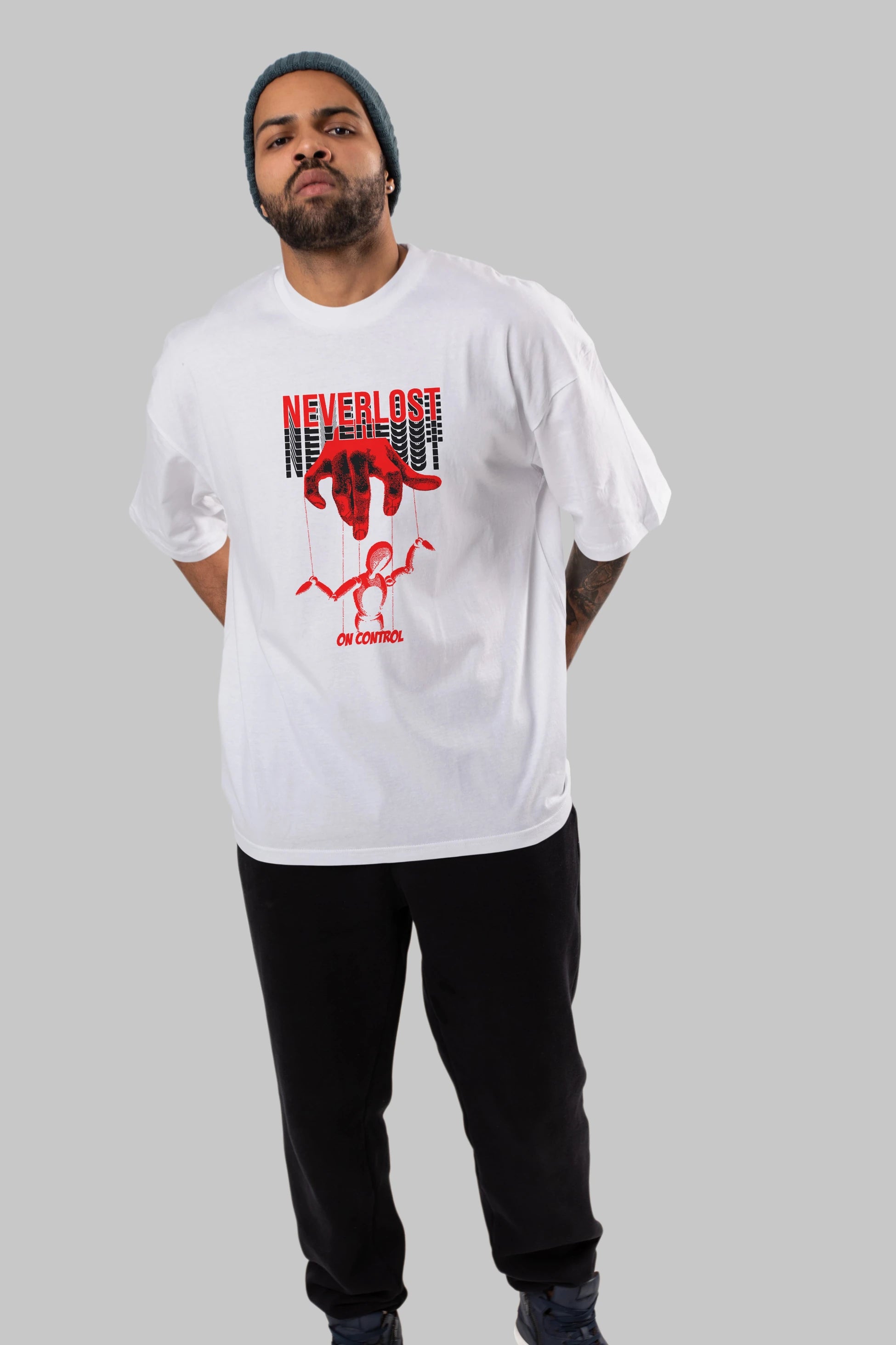 Neverlost on Control Ön Baskılı Oversize t-shirt Erkek Kadın Unisex