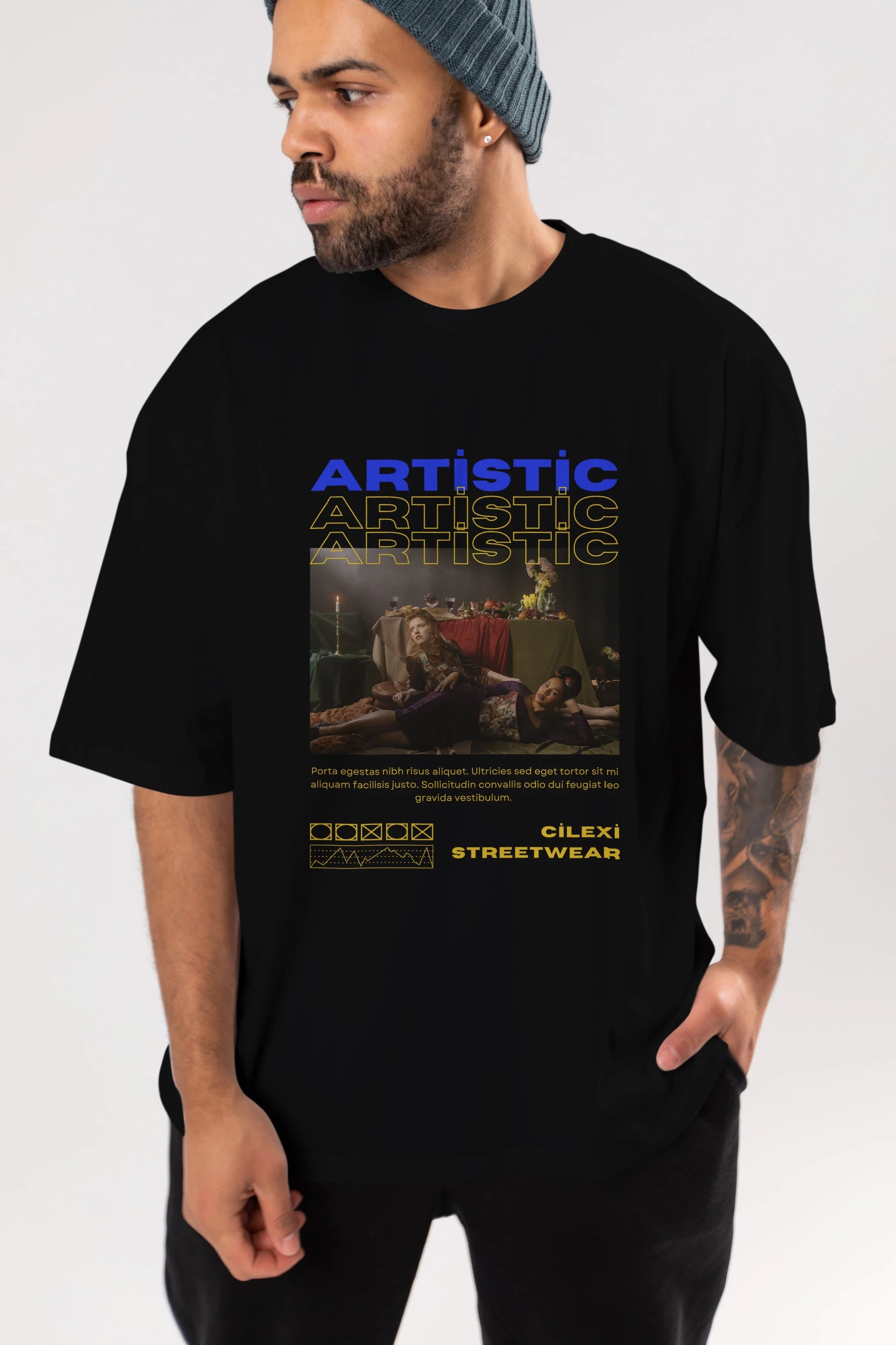 Artistic Yazılı Streetwear Ön Baskılı Oversize t-shirt Erkek Kadın Unisex