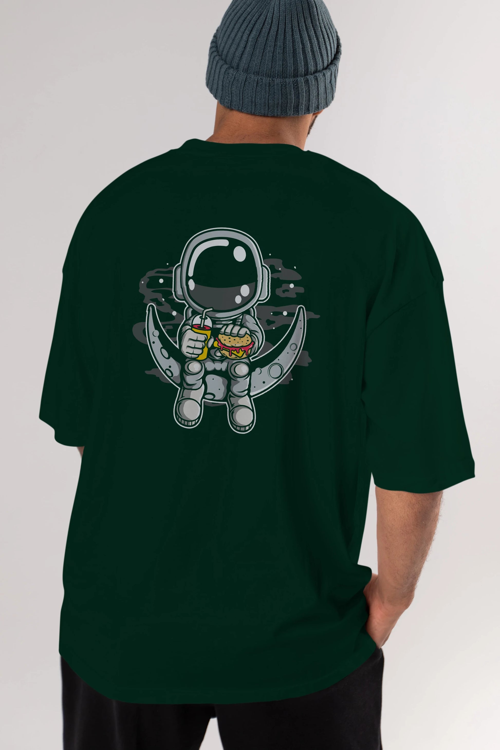 Astronaut Crescent Arka Baskılı Oversize t-shirt Erkek Kadın Unisex