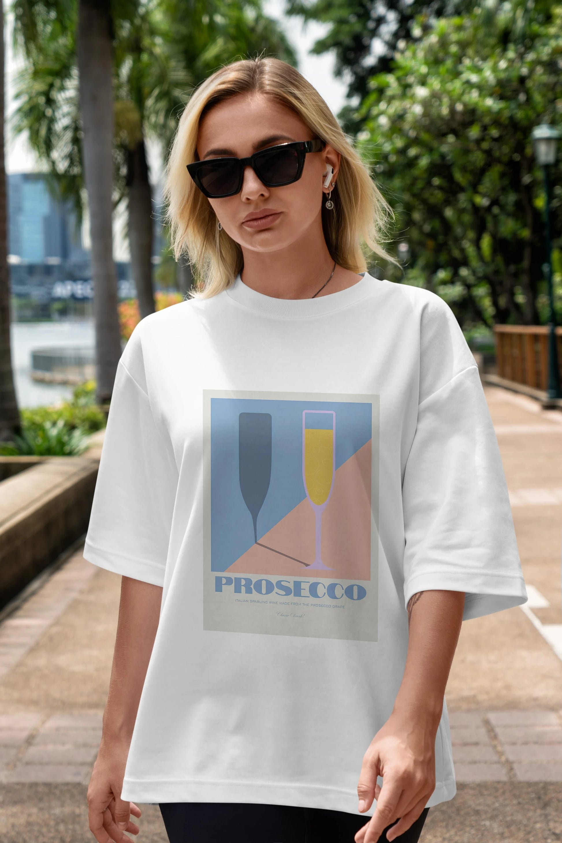 Prosecco Ön Baskılı Oversize t-shirt Erkek Kadın Unisex %100 Pamuk Bisiklet Yaka tişort