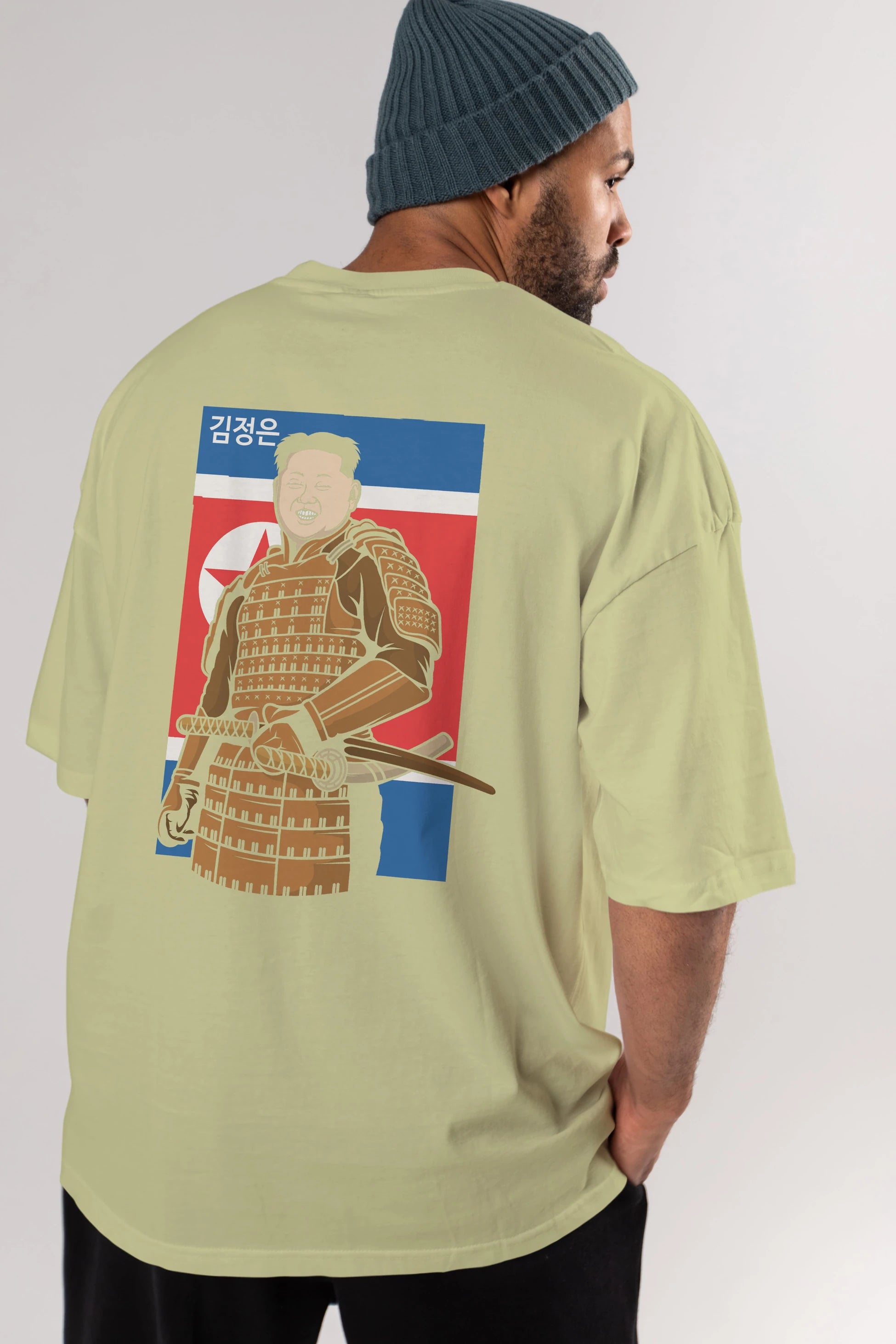 Samurai Jong Un Arka Baskılı Oversize t-shirt Erkek Kadın Unisex %100 Pamuk tişort