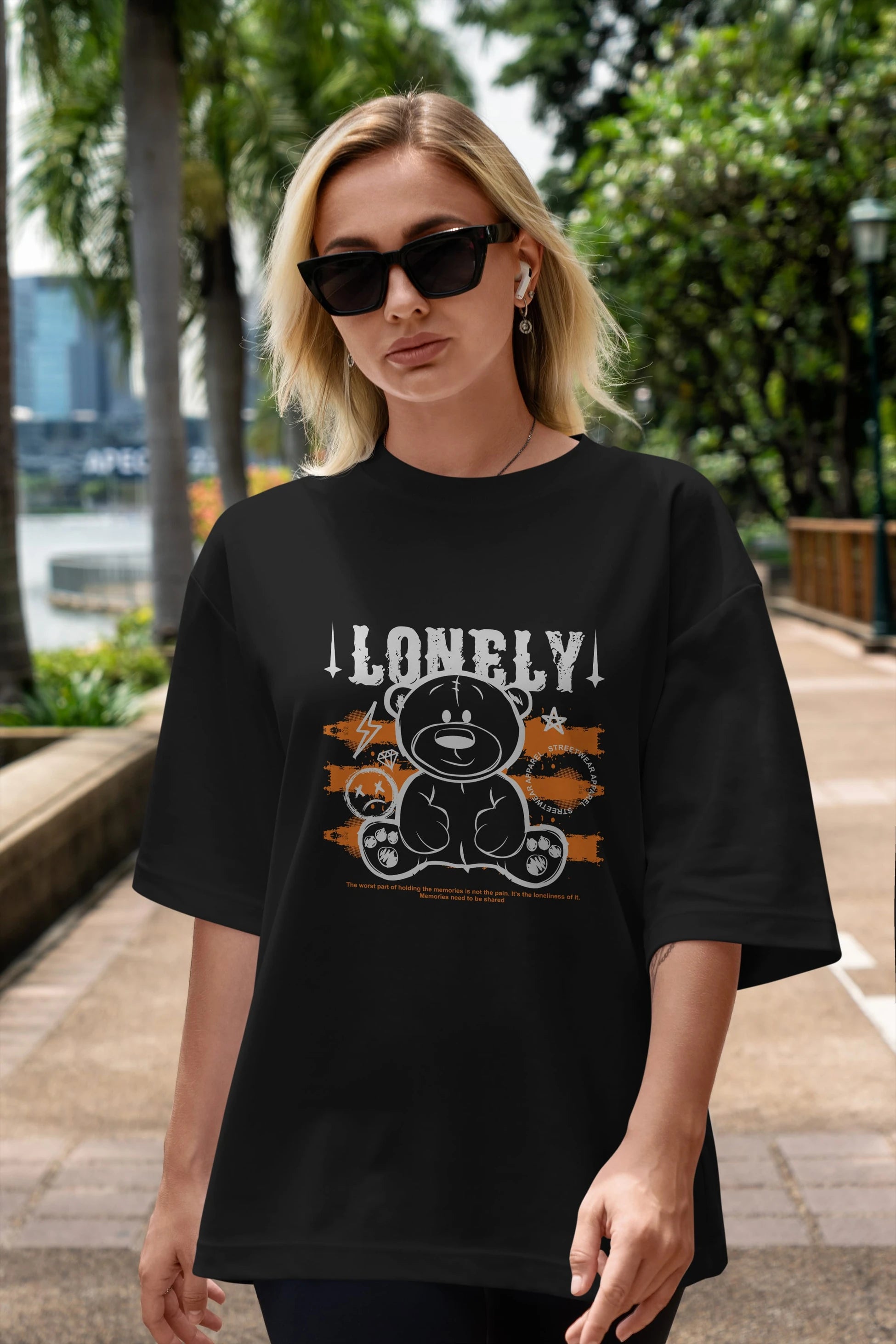 Teddy Bear Lonely Ön Baskılı Oversize t-shirt Erkek Kadın Unisex
