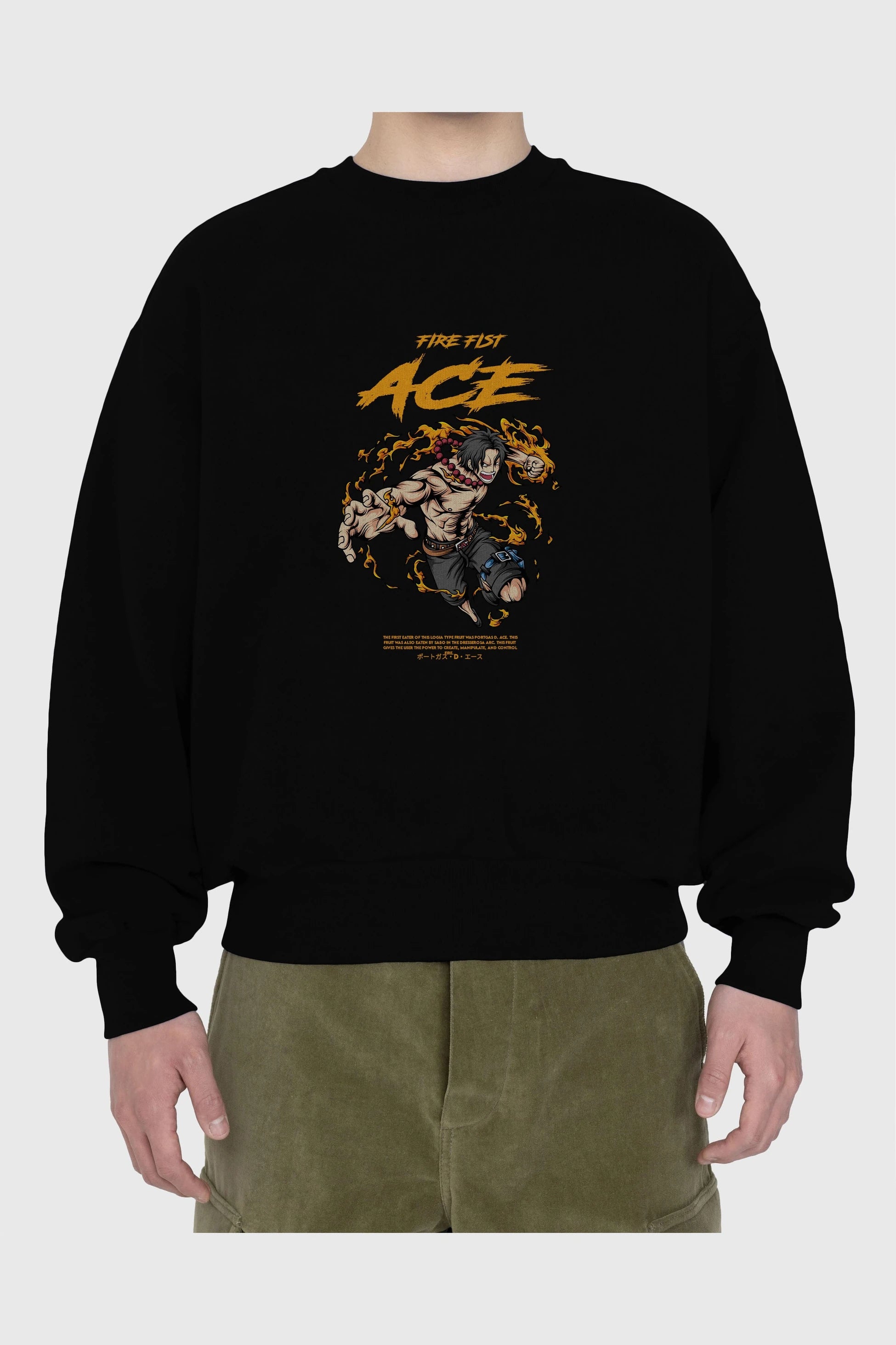 Fire Fist Ace Anime Ön Baskılı Oversize Sweatshirt Erkek Kadın Unisex
