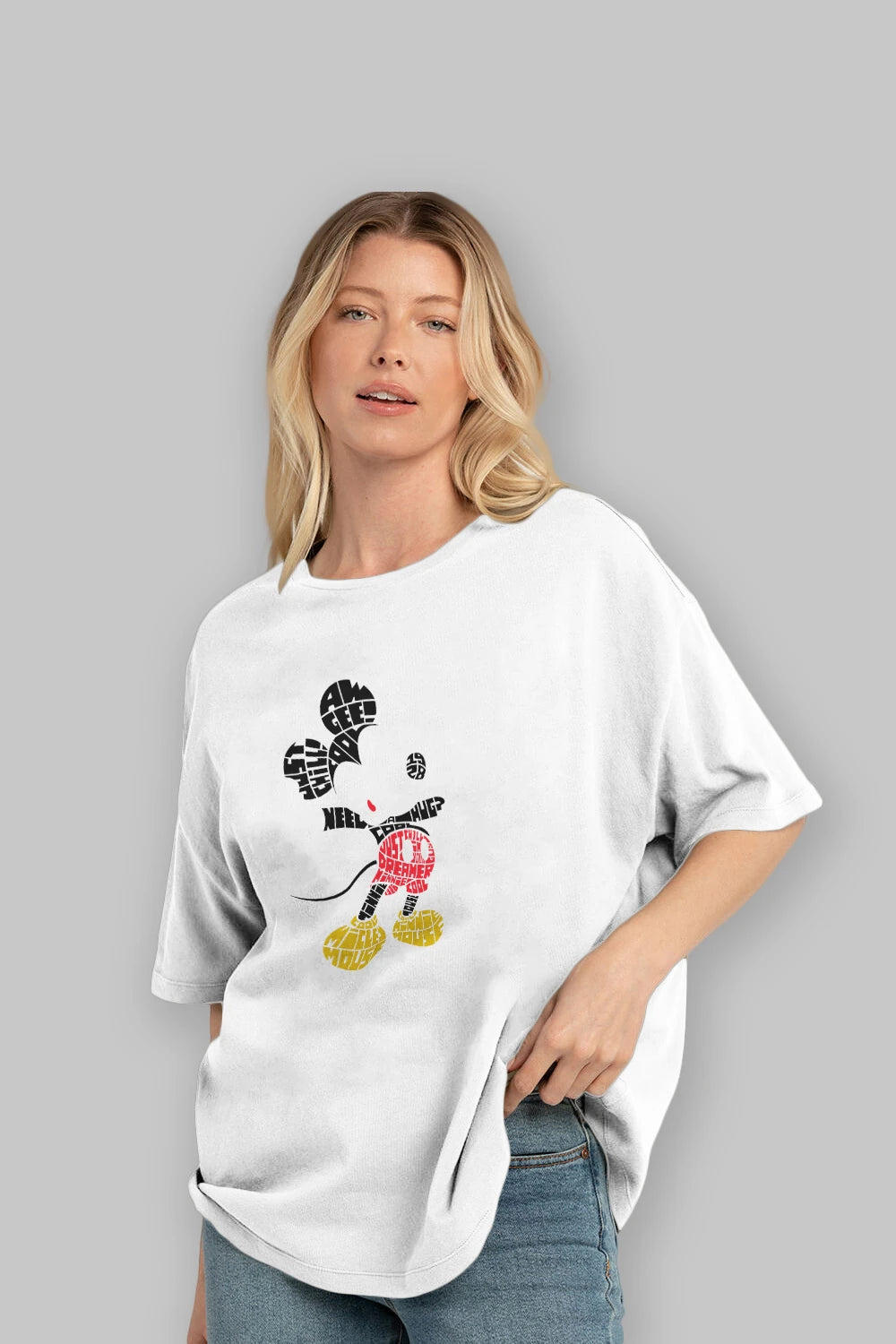 Mickey Ön Baskılı Oversize t-shirt %100 pamuk Erkek Kadın Unisex