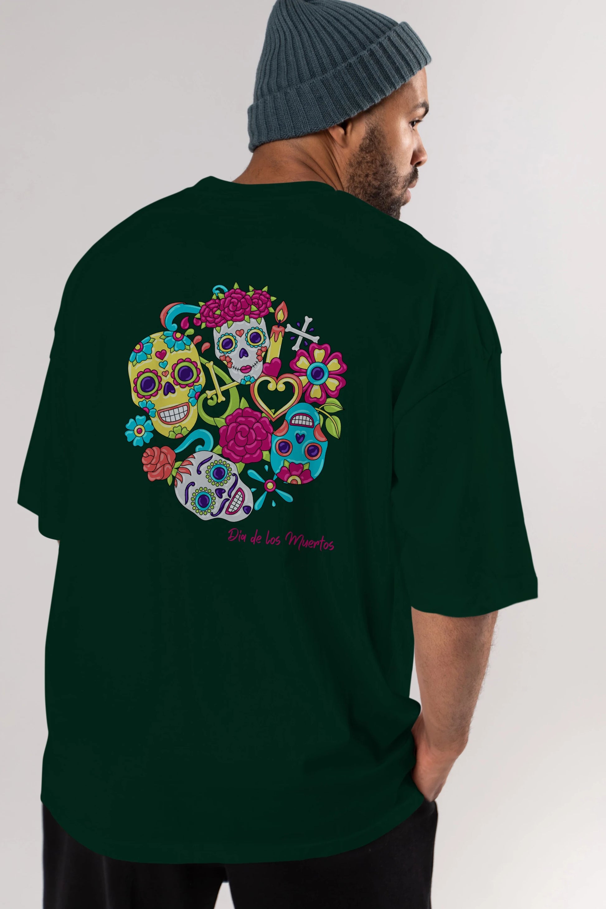 Dia de los Muertos Arka Baskılı Oversize t-shirt Erkek Kadın Unisex