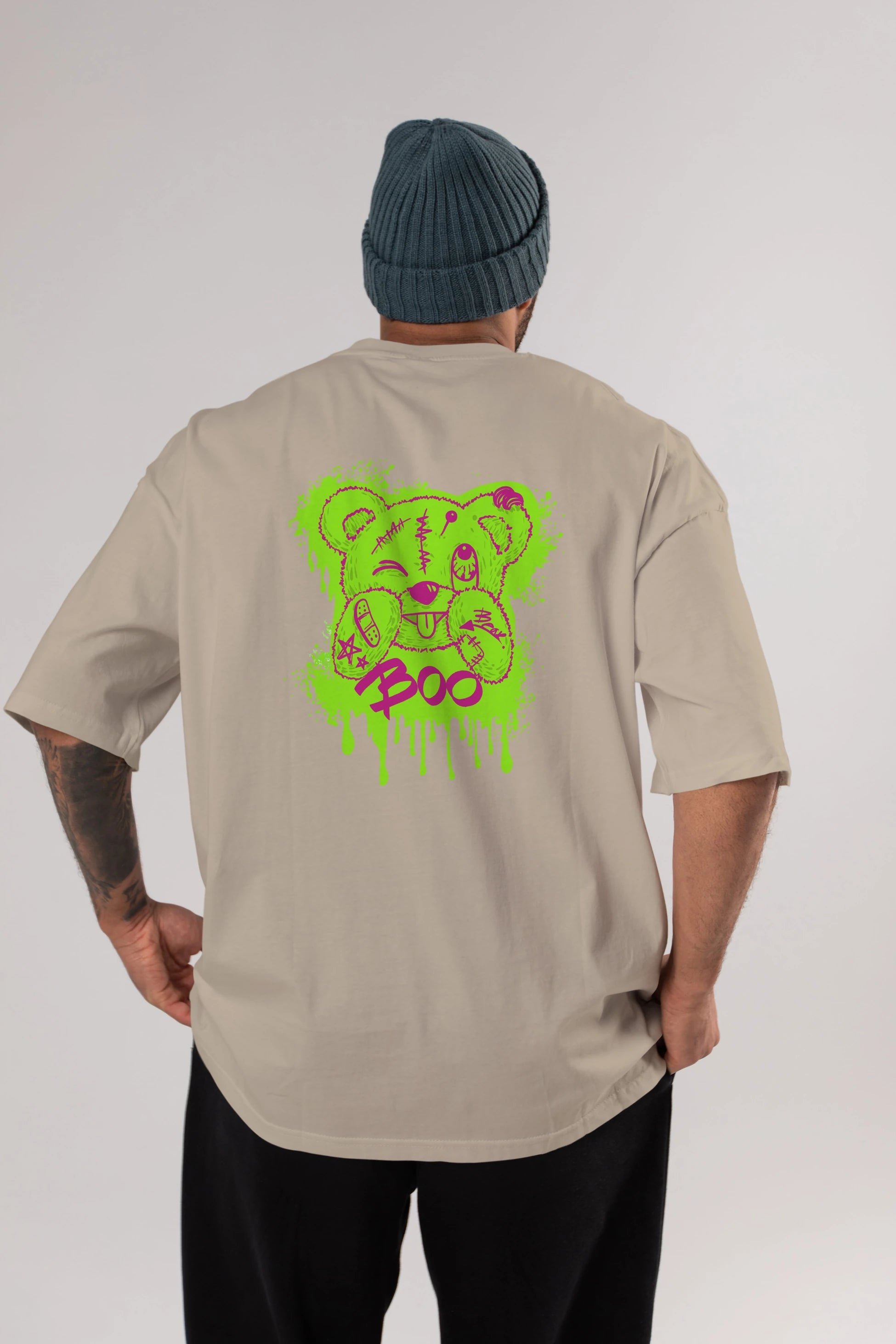 Boo  Bear Arka Baskılı Oversize t-shirt Erkek Kadın Unisex