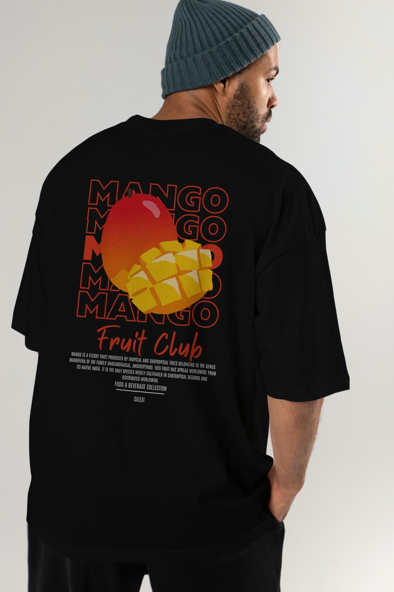 Mango Arka Baskılı Oversize t-shirt Erkek Kadın Pamuk Bisiklet Yaka tişort