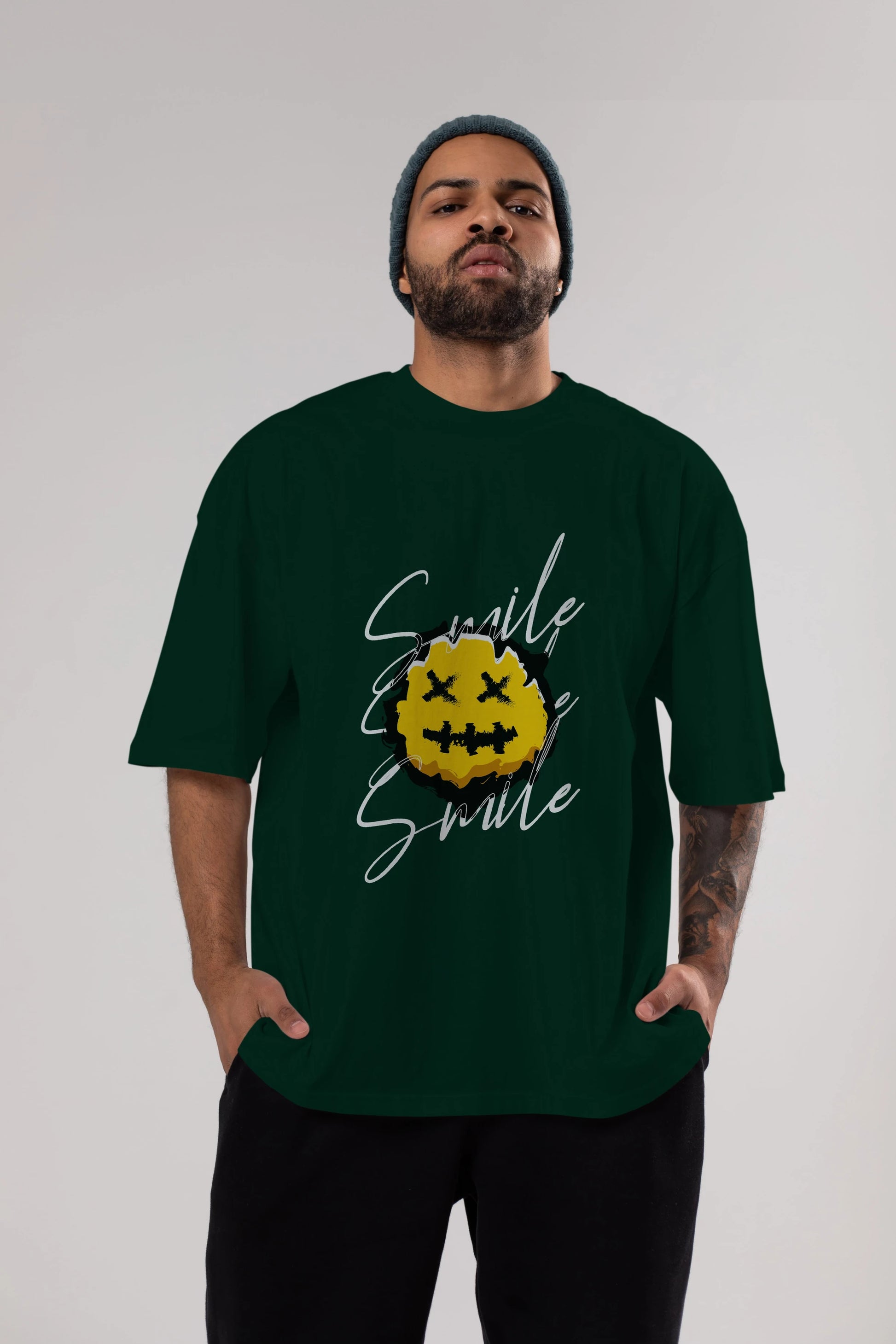 Smile Emoji Ön Baskılı Oversize t-shirt Erkek Kadın Unisex