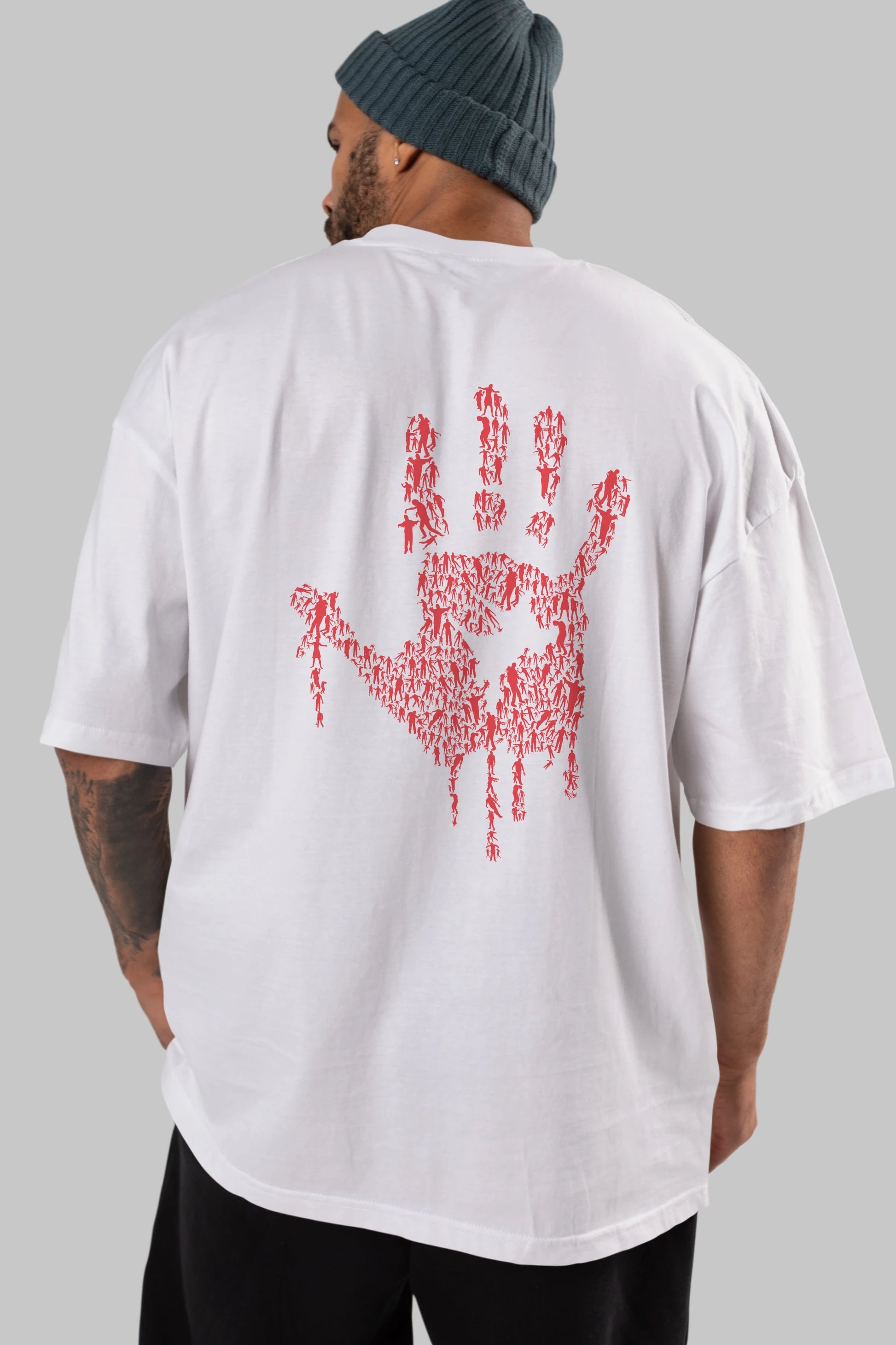 Hand Of Zombies Arka Baskılı Oversize t-shirt %100 pamuk Erkek Kadın Unisex