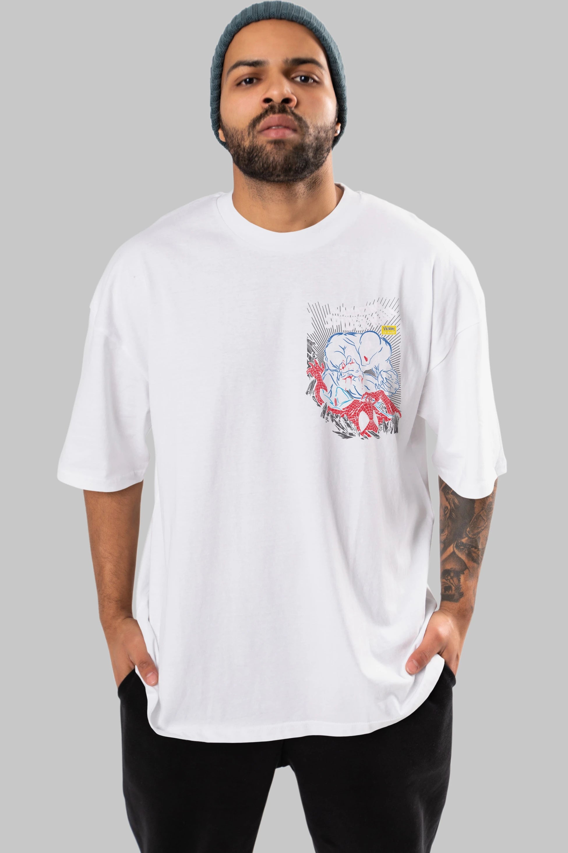 Venom (19) Ön Sol Baskılı Oversize t-shirt Erkek Kadın Unisex %100 Pamuk Bisiklet Yaka tişort