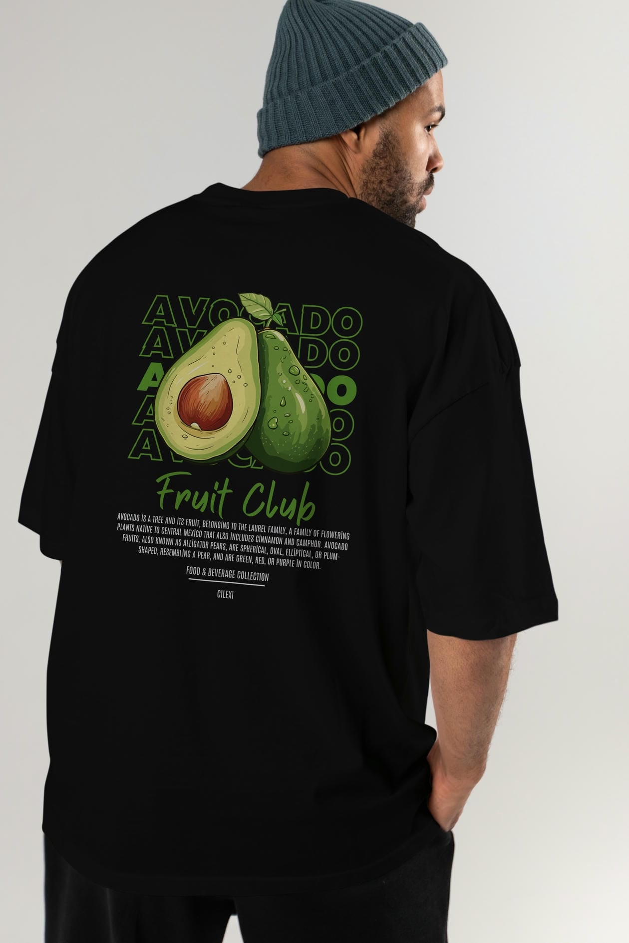 Avocado Arka Baskılı Oversize t-shirt Erkek Kadın Pamuk Bisiklet Yaka tişort