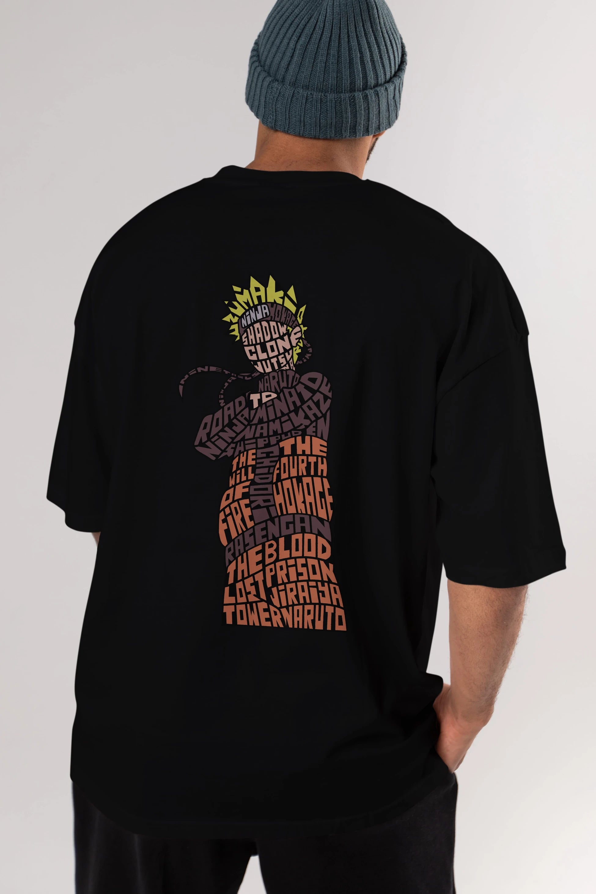 Rasengan Arka Baskılı Oversize t-shirt %100 pamuk Erkek Kadın Unisex