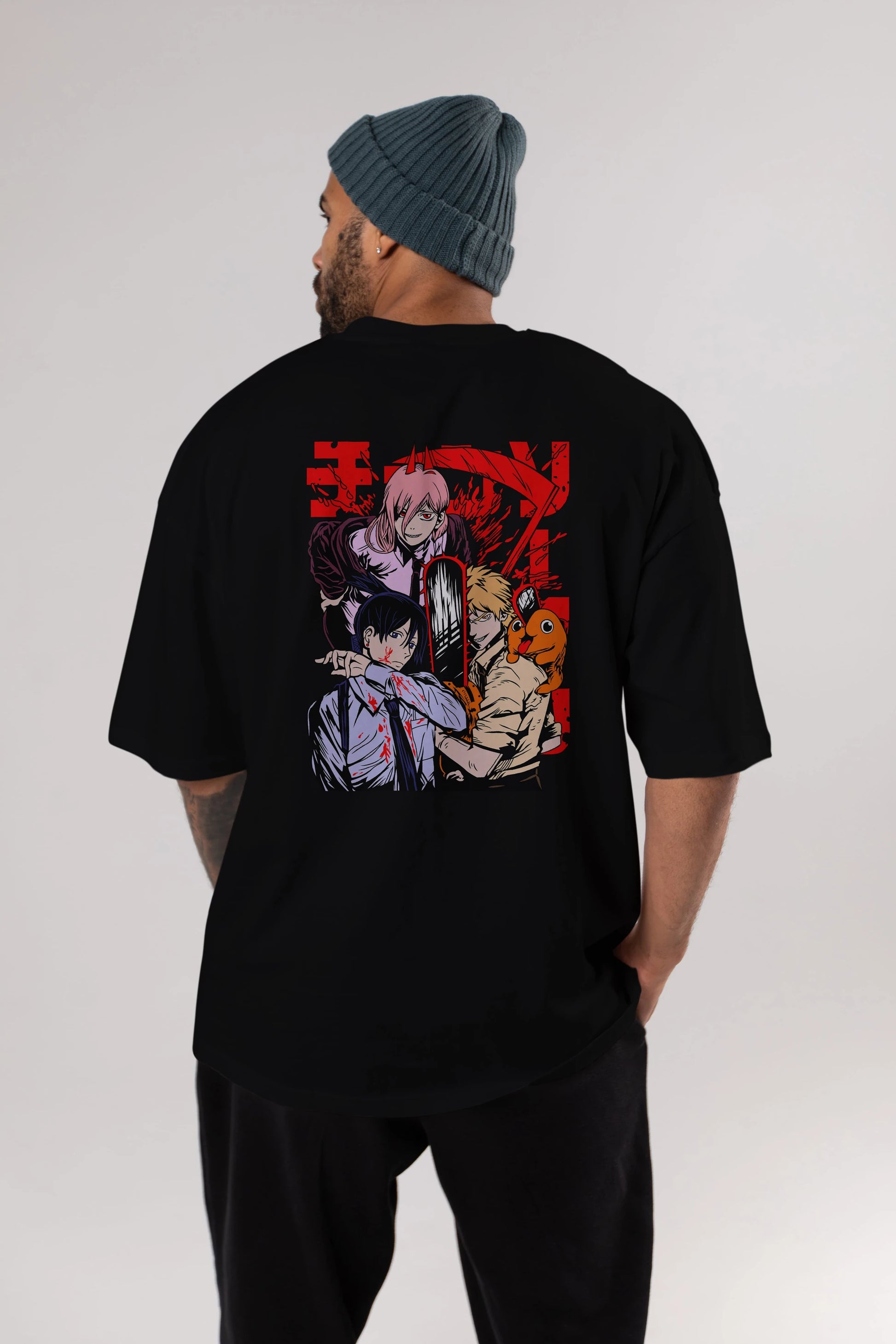 CHAINSAWMAN CREW Anime Arka Baskılı Oversize t-shirt Erkek Kadın Unisex